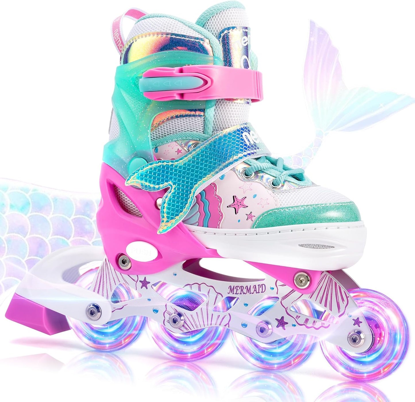 NEMONE Mermaid Inline Skates for Kids with Light Up Wheels