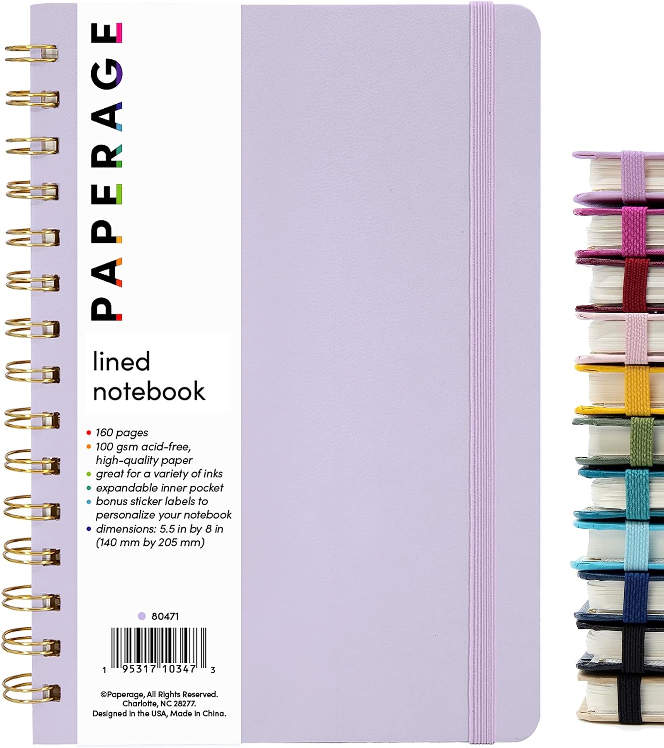PAPERAGE Lavender Lined Spiral Journal - Thick 100 GSM Paper!