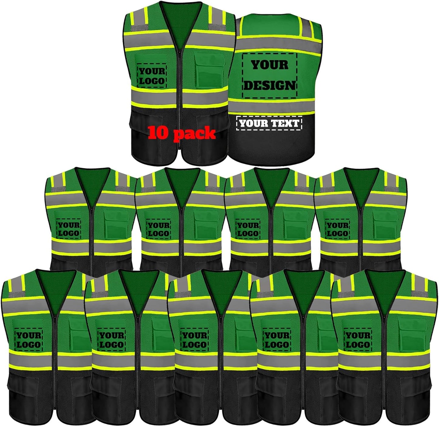 High Visibility Reflective Safety Vest with 5 Pockets & Zipper