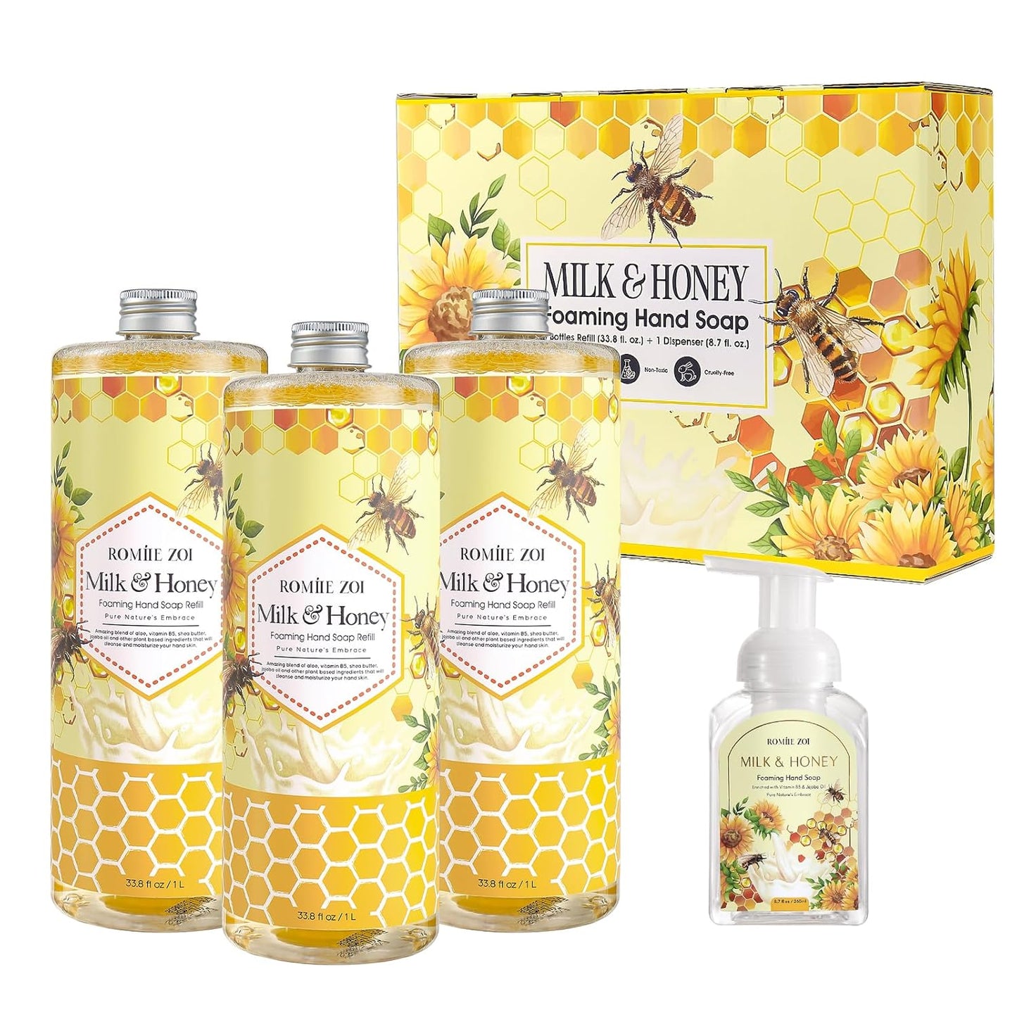 Foaming Hand Soap Refill Gift Set with Honey & Milk Scent