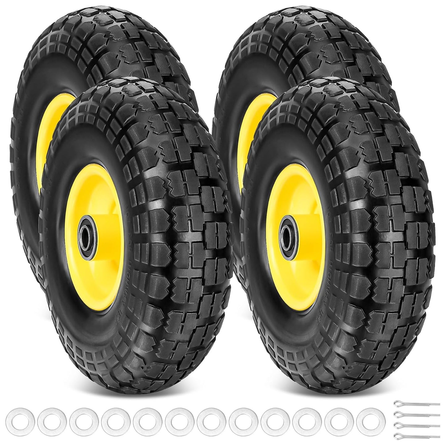 TICONN 10 in Solid Tires 4 Pack Flat Free Wheels for Carts