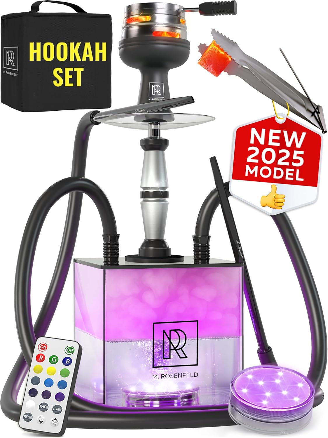 Premium Hookah Set with LED Base for Home & Parties