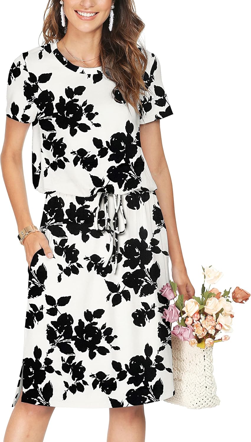Simier Fariry Womens Summer Hide Belly Knee Length Travel Dress