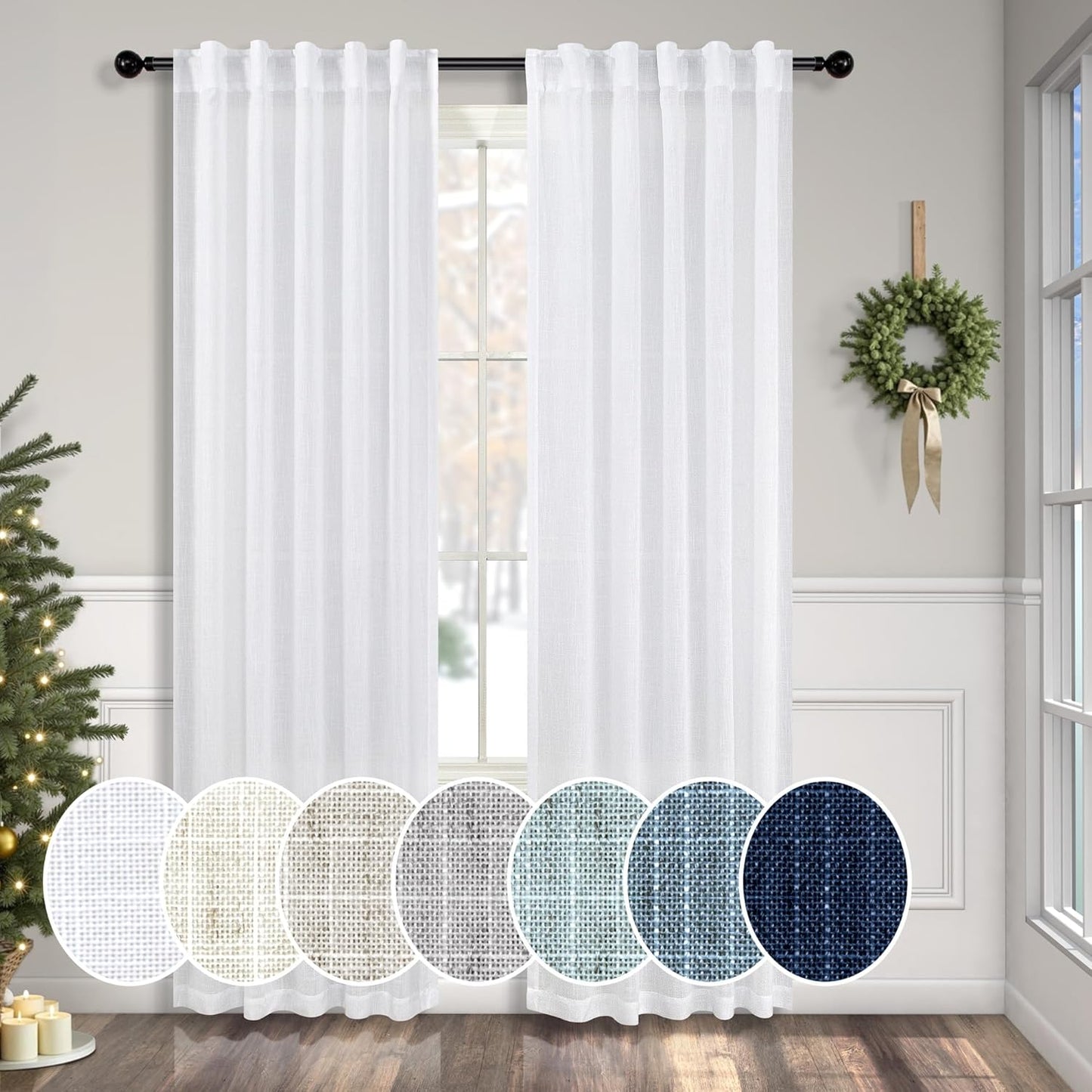 Elegant Pitalk White Linen Curtains for Living Room and Bedroom