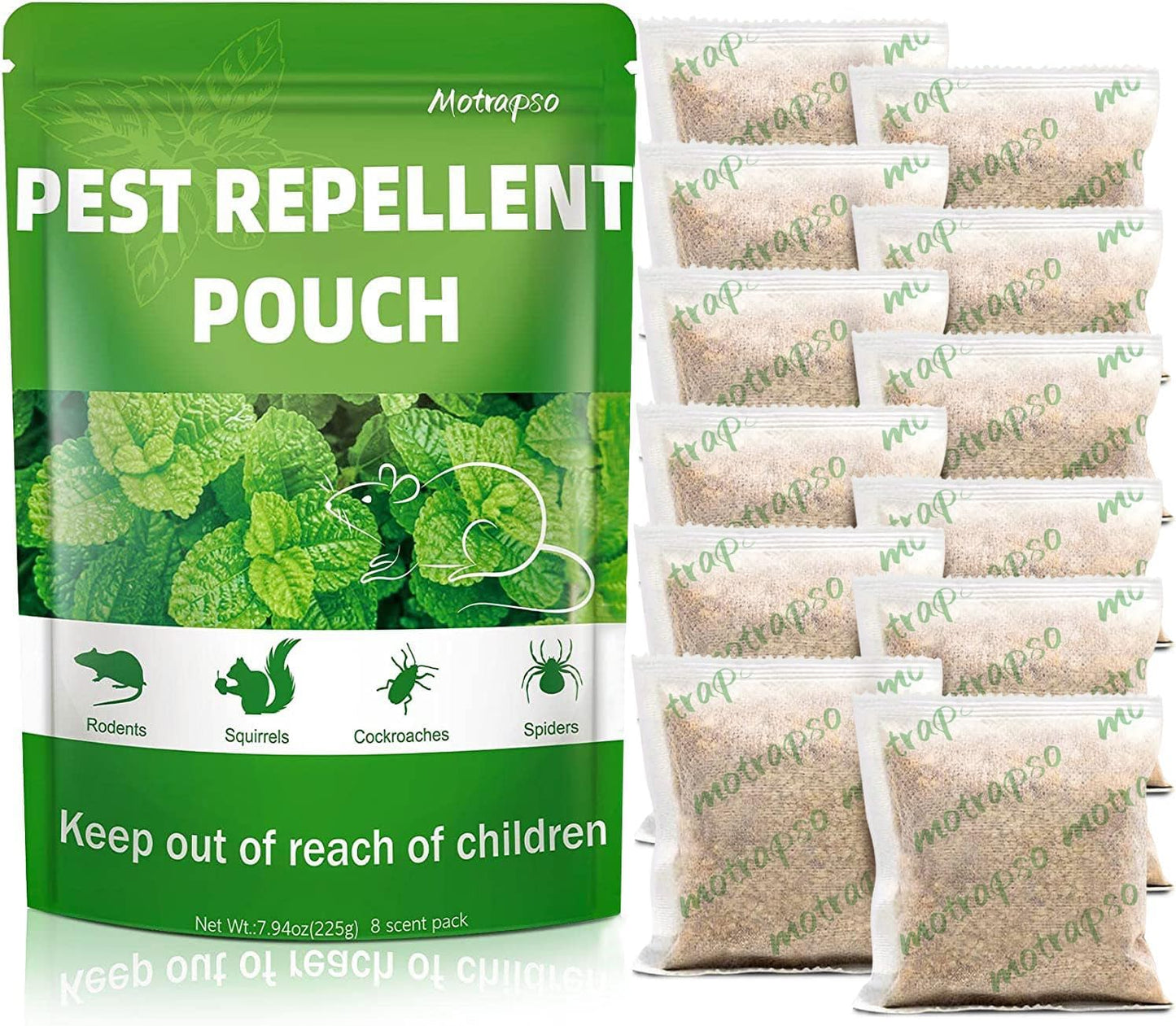 12 Pack Peppermint Mouse Repellent Pouches by Motrapso