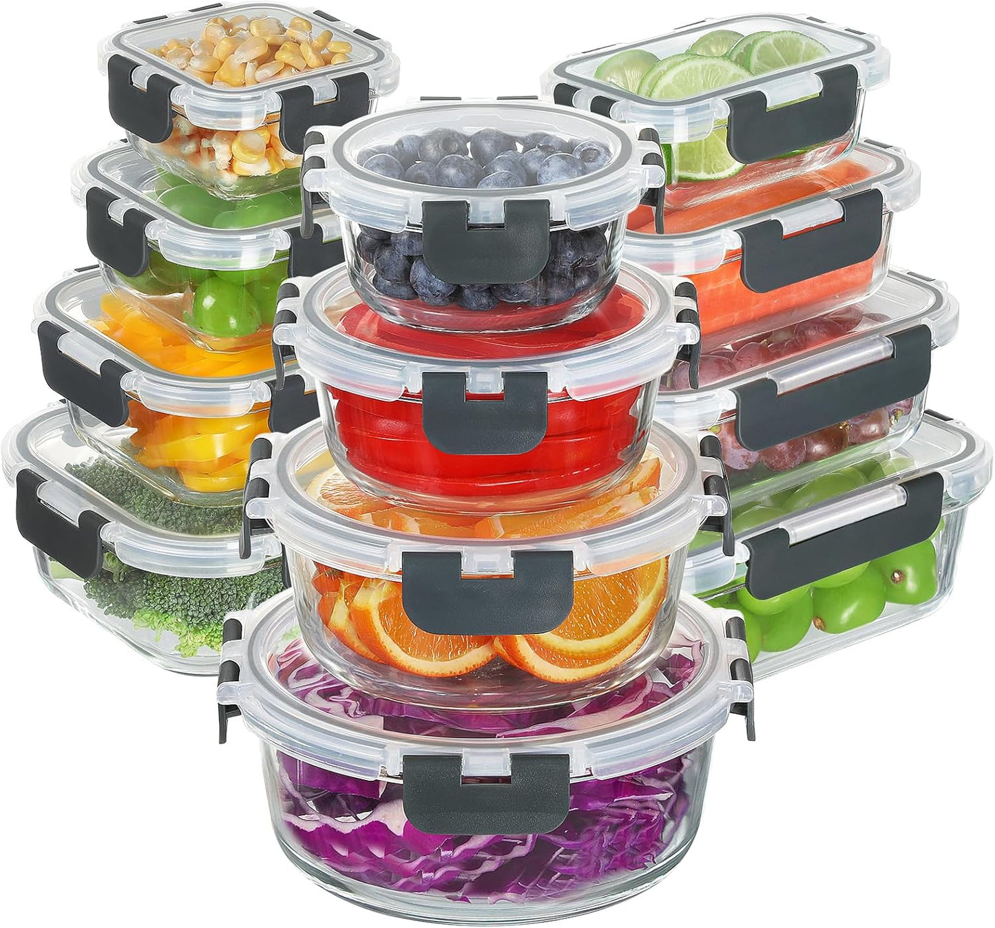 24 Piece Glass Food Storage Containers for Meal Prep and More