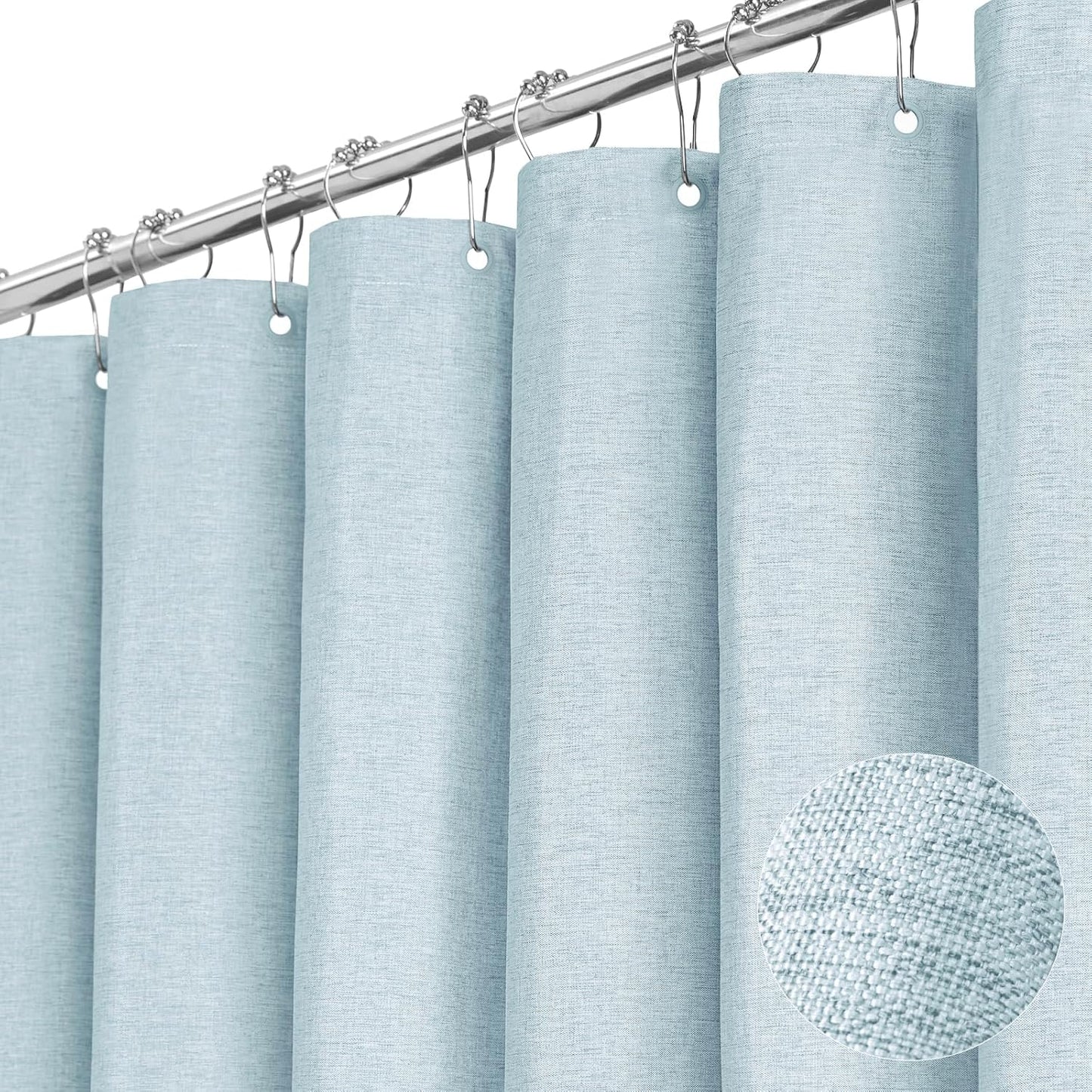 BTTN Extra Long Shower Curtain - Fog Blue Linen Texture