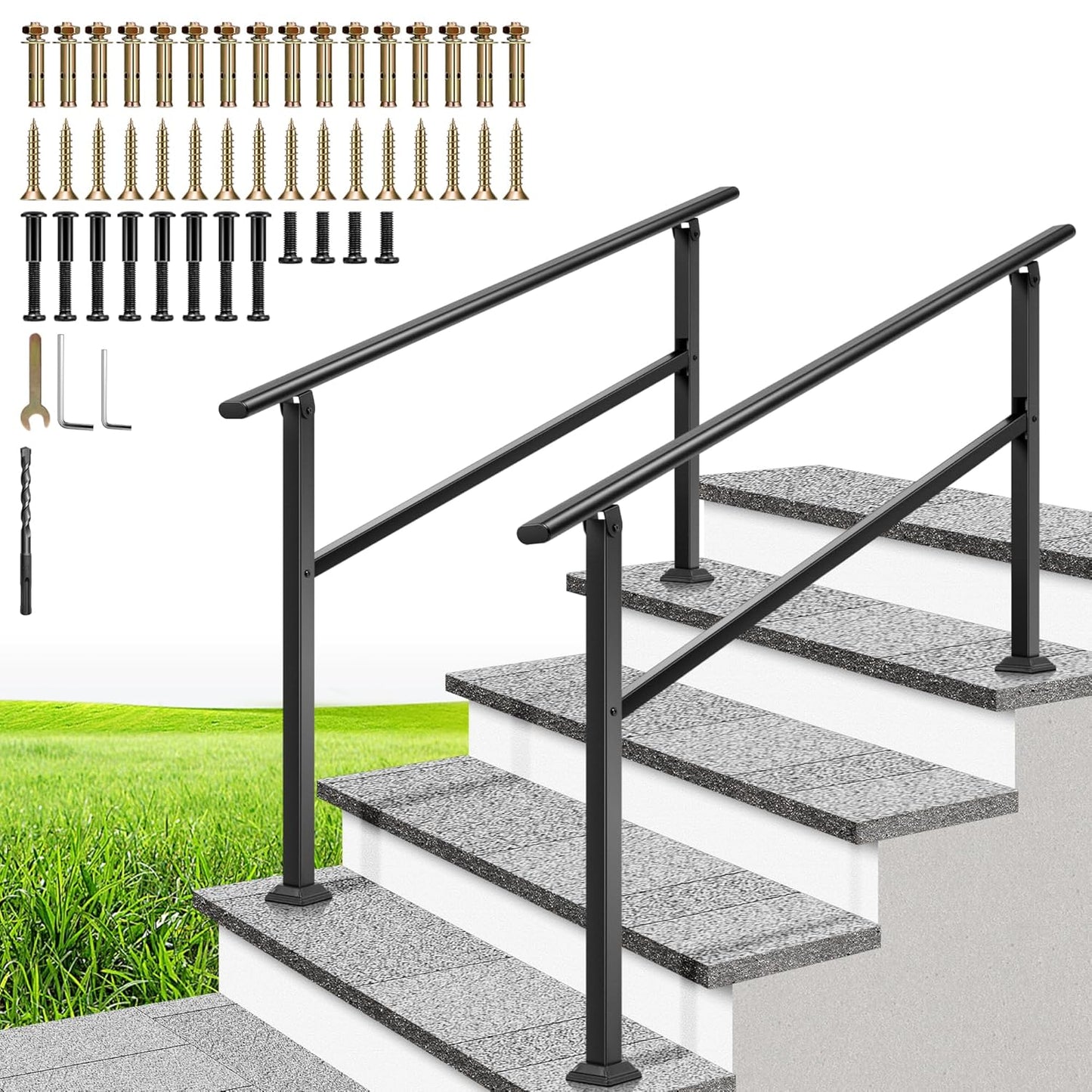 VIVOHOME 2-Pack 4 Step Hand Rails for Outdoor Steps and More