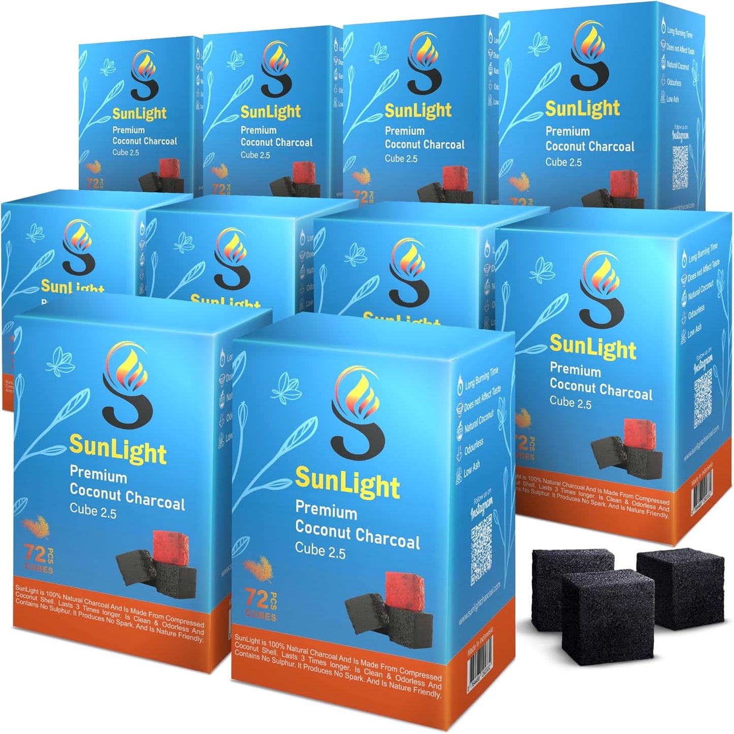 Sunlight Premium Coconut Charcoal Cubes - Long Lasting & Clean