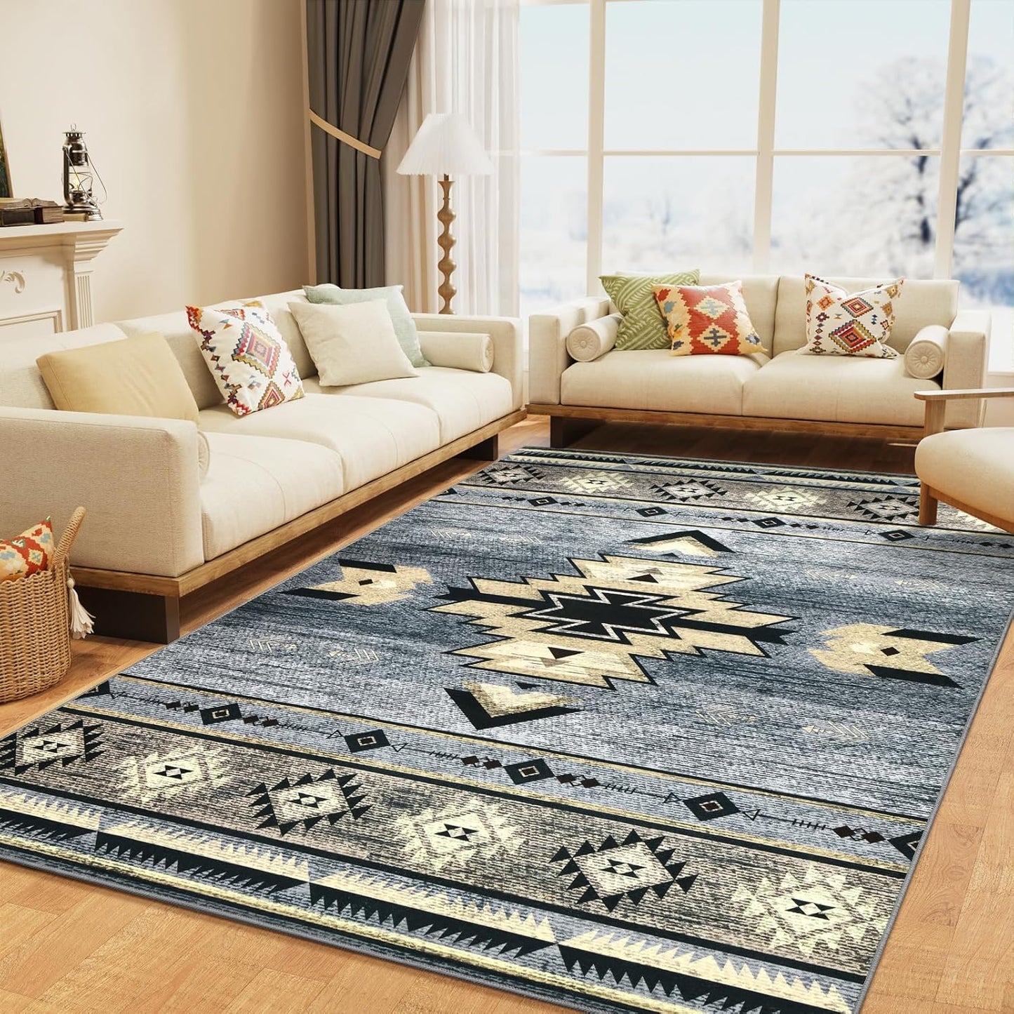 Western Rugs for Living Room - Non Slip Rustic Area Rug