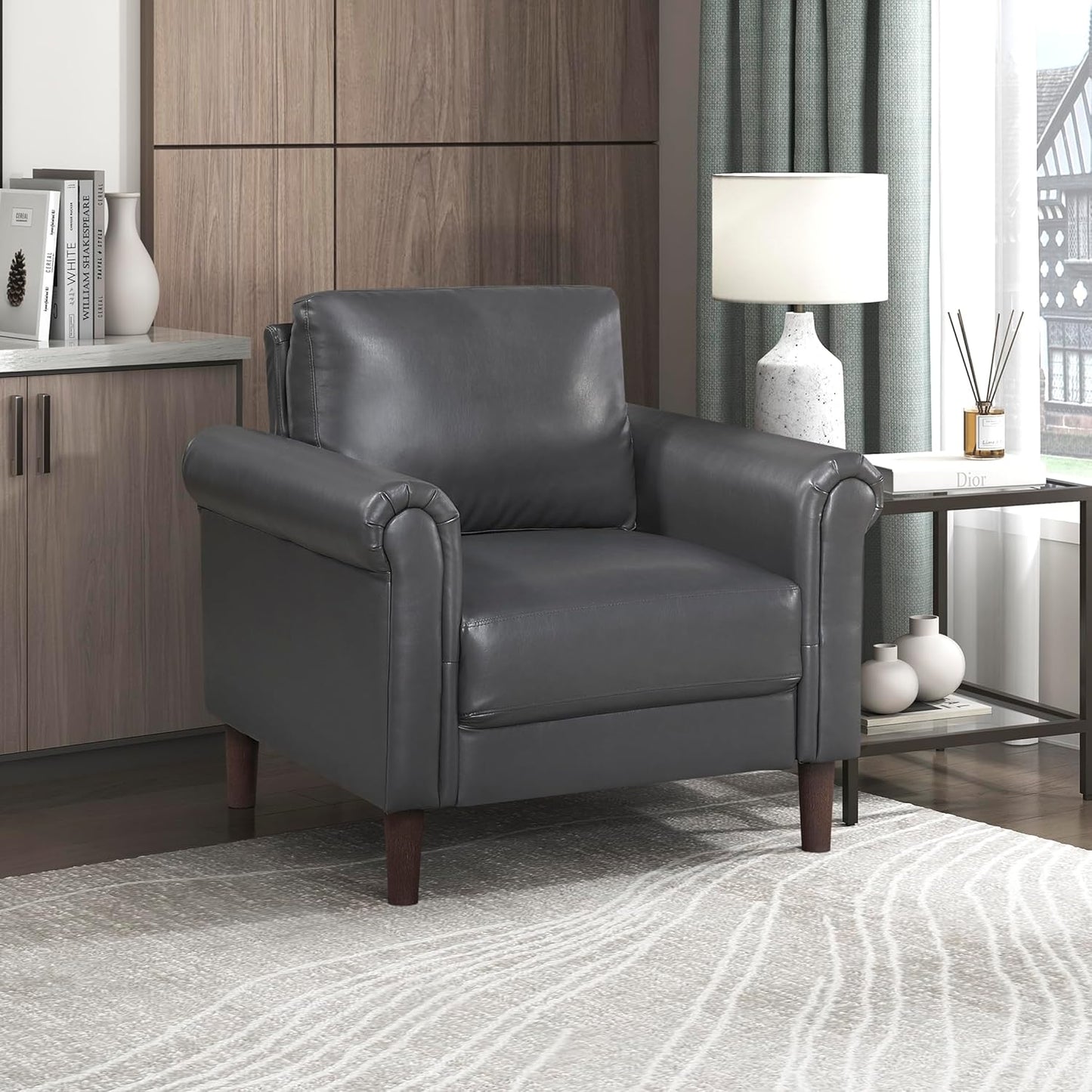 Lexicon 35 Faux Leather Accent Chair: Elegant & Versatile