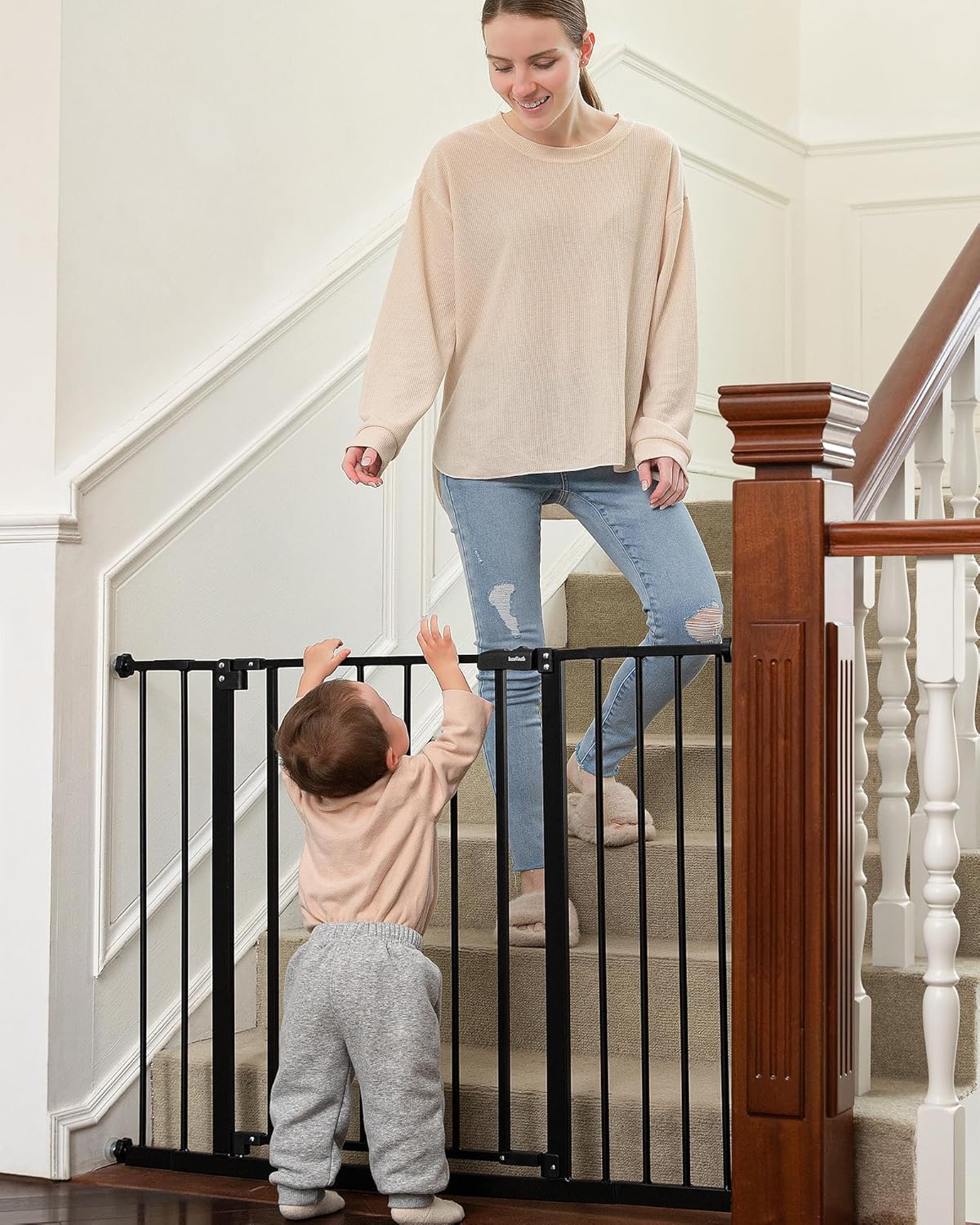 Easy Walk Through Wide Baby Gate - Dual Lock Metal Pet Gate