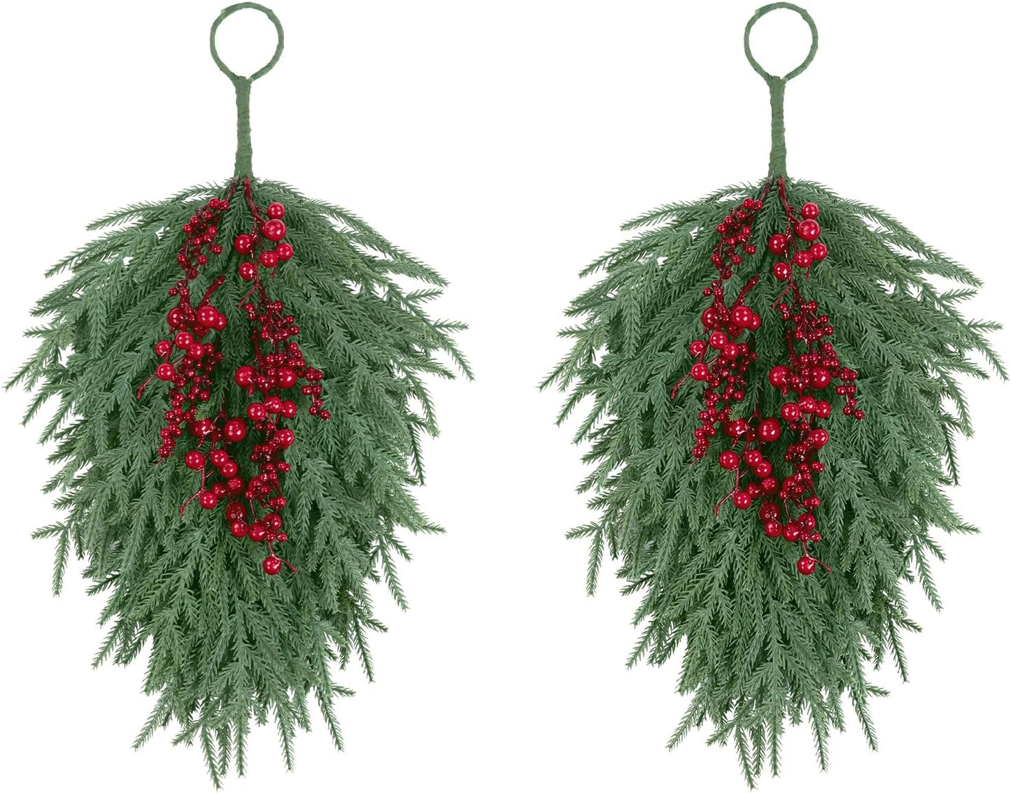 Christmas Teardrop Swag for Front Door - 2 Pcs 25 Inch Decor