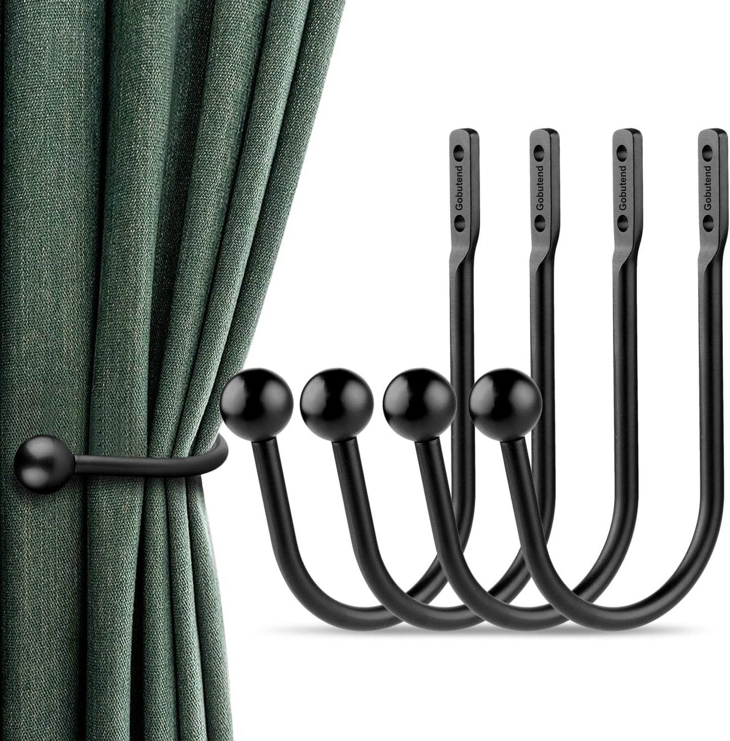 Matte Black Wall-Mounted Curtain Holdbacks Set - Elegant and Functional