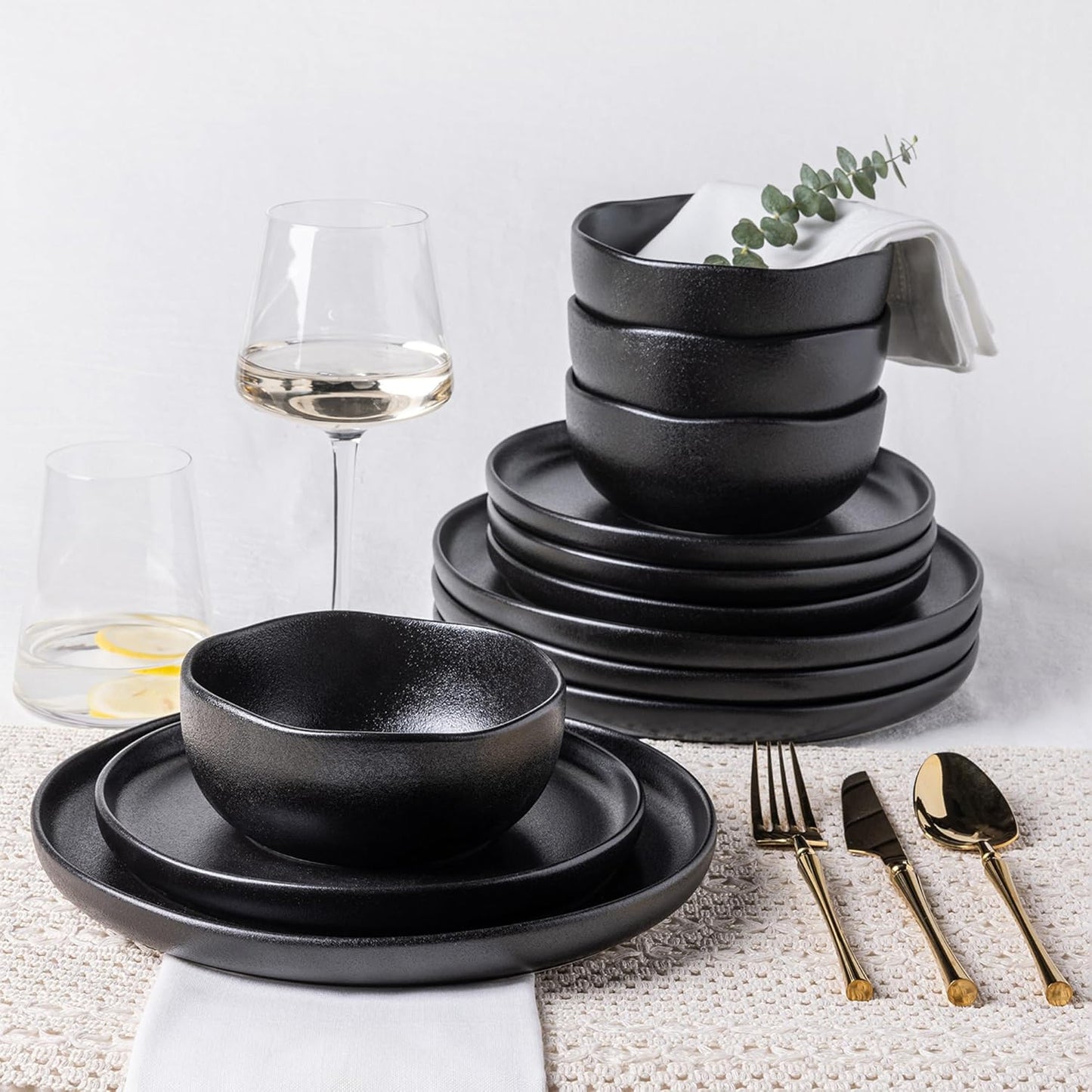 TheTerra Ceramic Dinnerware Set for 4, Unique 12 Piece Set