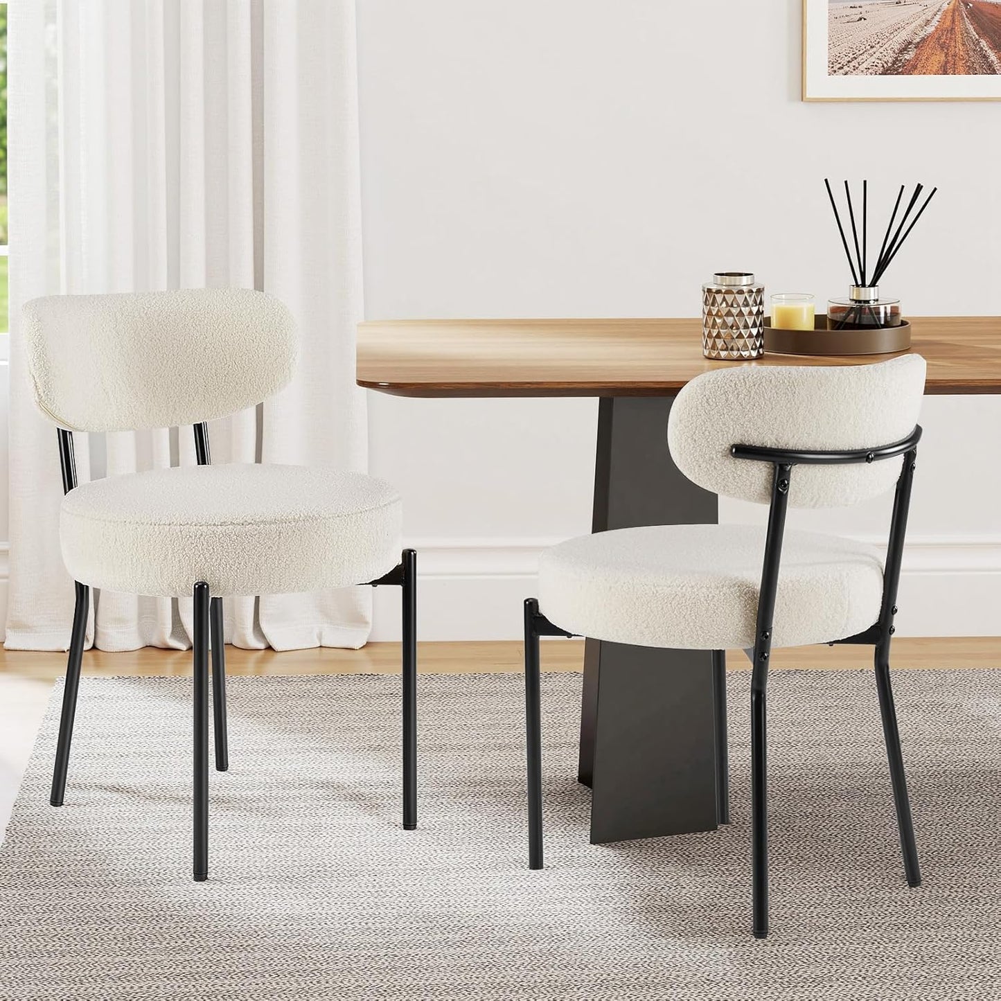 Modern Mid Century Dining Chairs Set of 2 with Curved Backrest