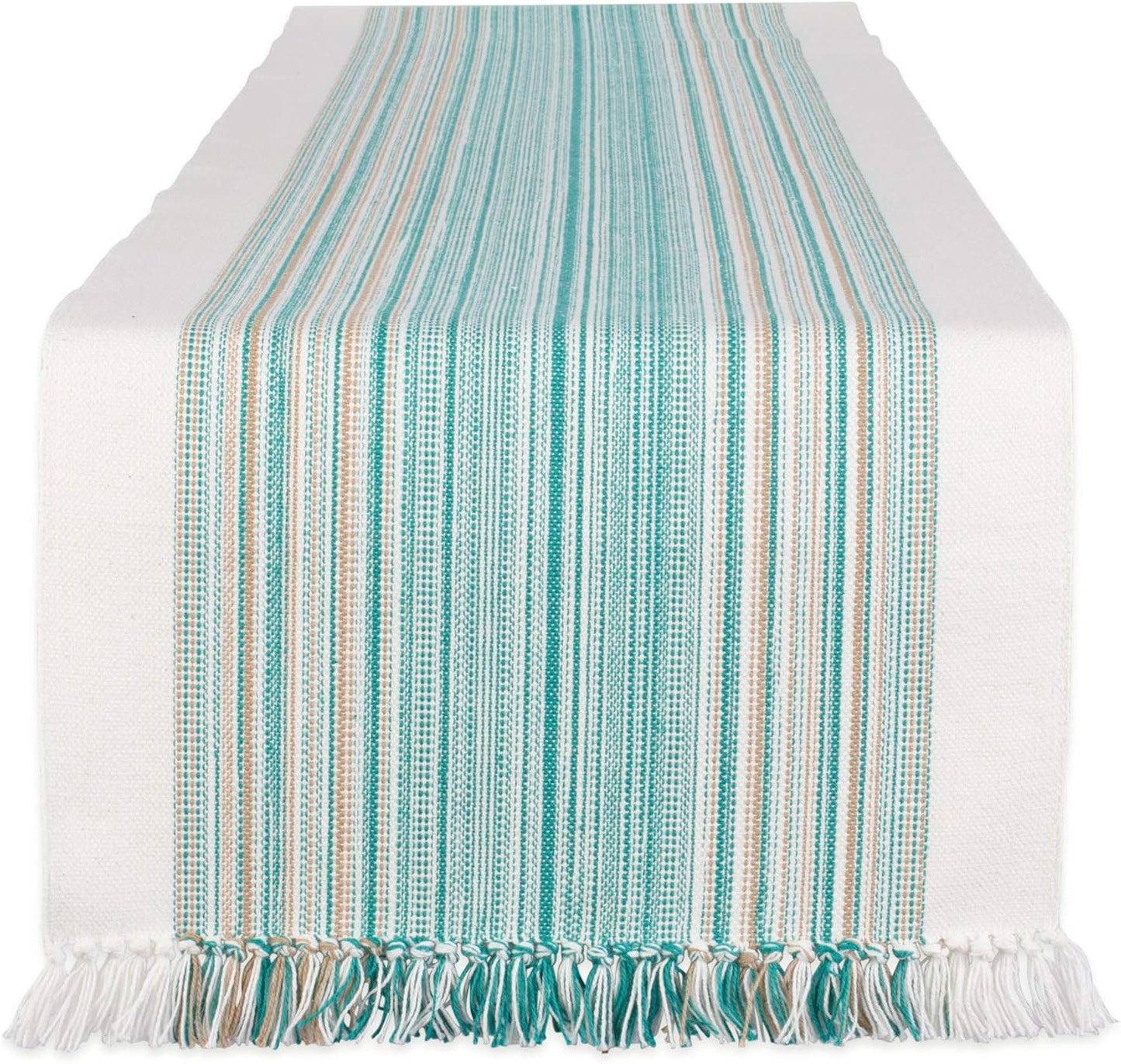 DII Everyday Collection Fringed Stripe Table Runner, 14x72 in Teal
