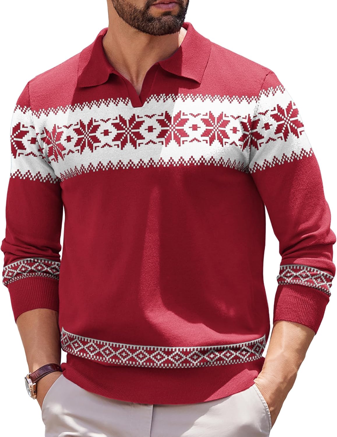 Stylish Long Sleeve Polo Sweater for Men by COOFANDY