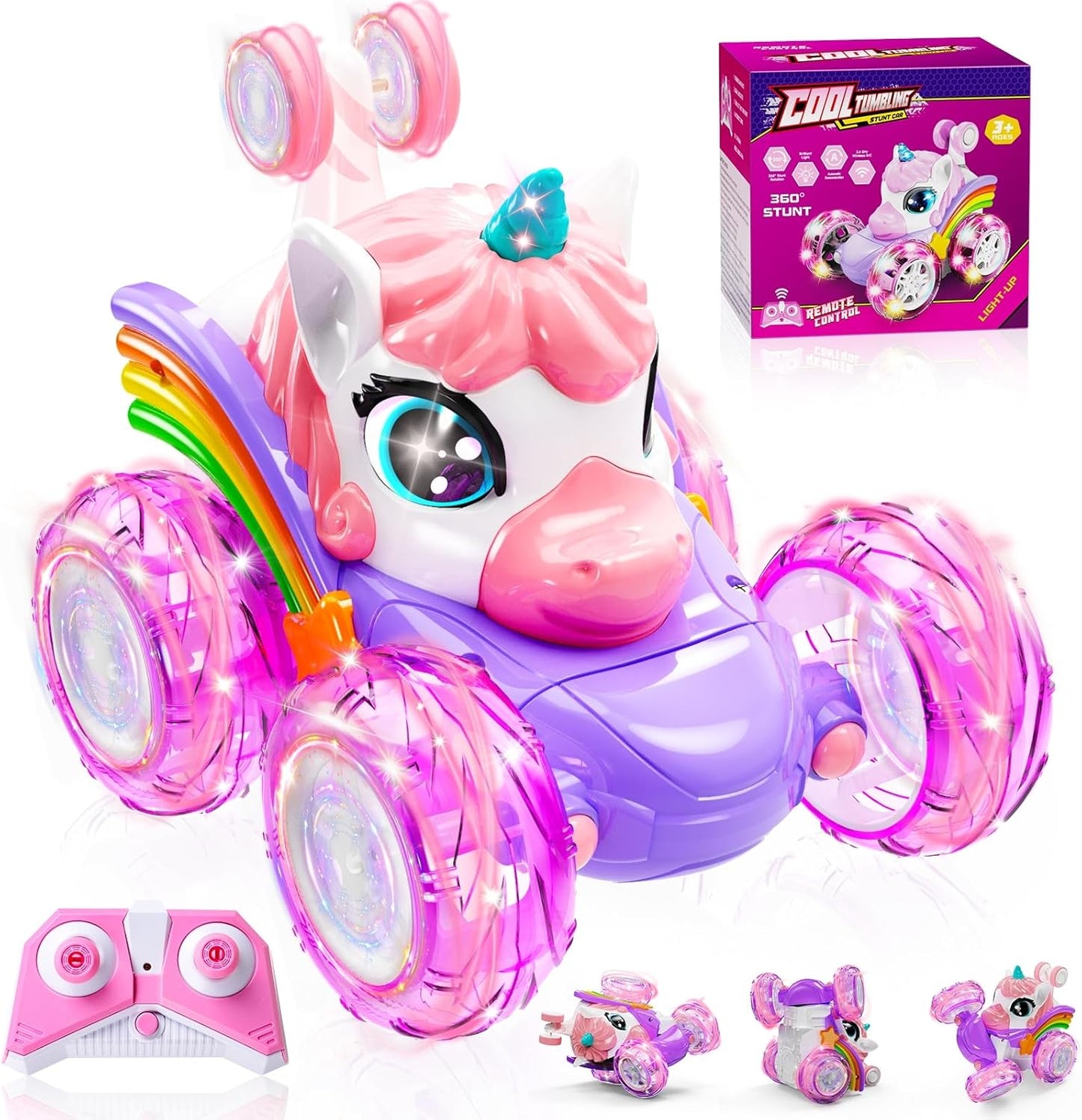 360 Stunt Unicorn RC Car w/ Cute Lights - Perfect Gift!