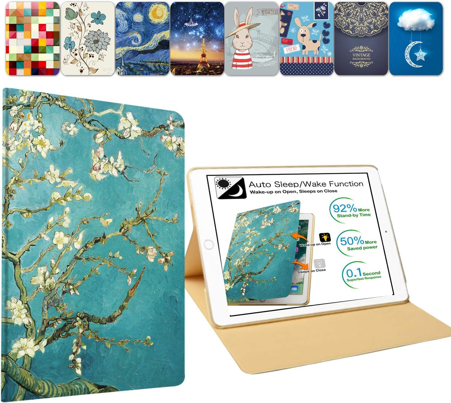 DuraSafe iPad 2 3 4 Case - Blossom PU Leather Flip Folio Cover