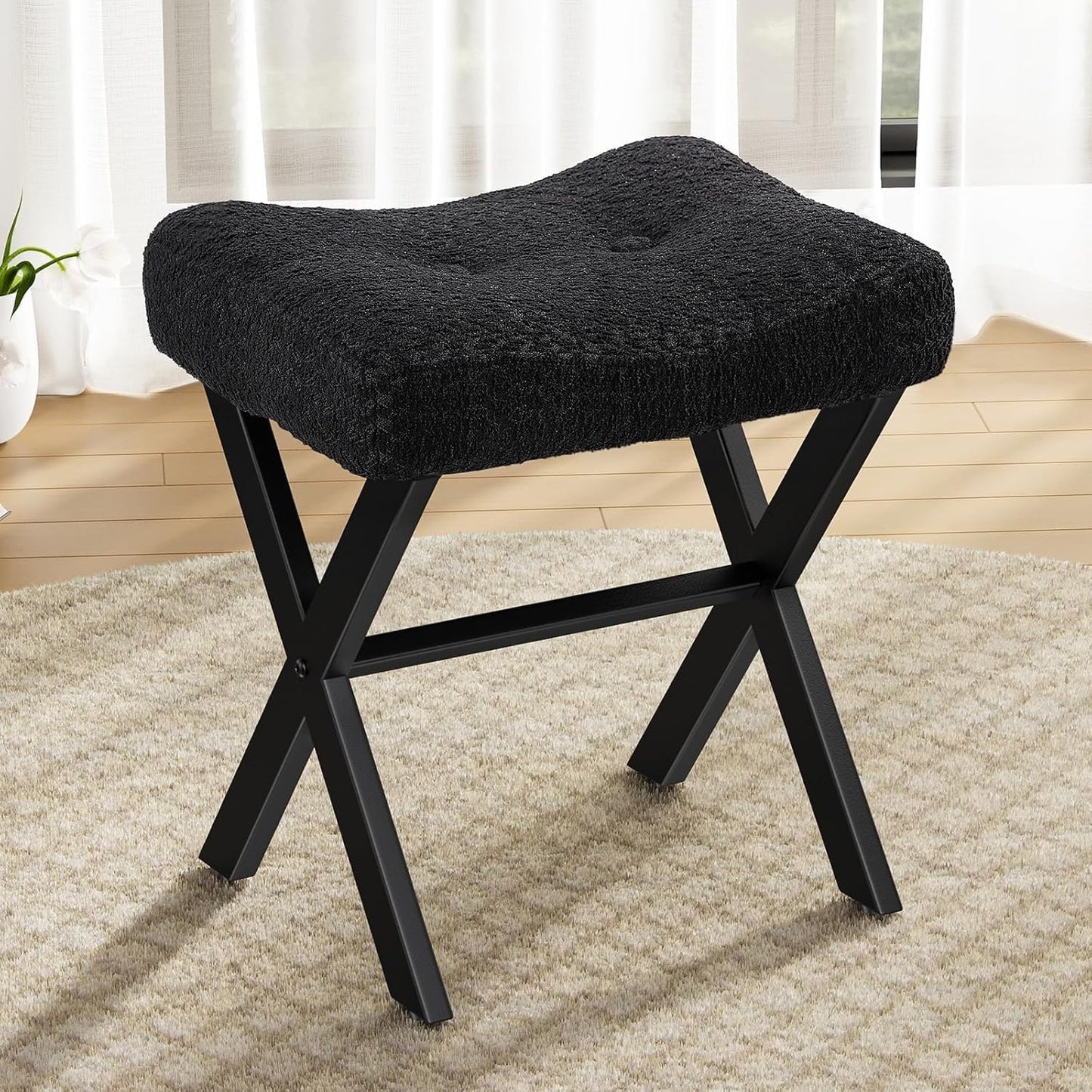 Elegant 18-Inch Vanity Stool Chair with Metal X-Legs Design