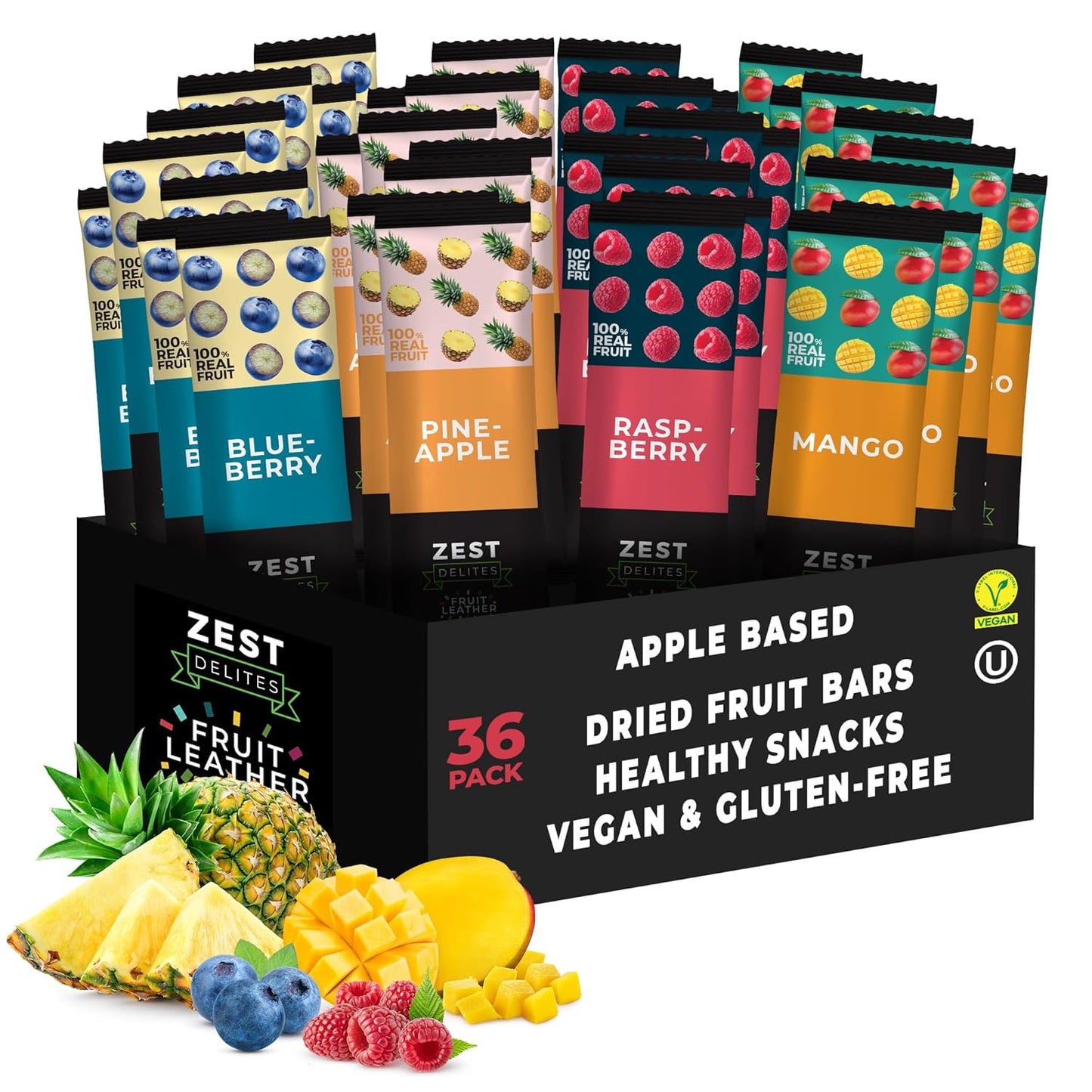 Fruit Snacks by Zest Delites - Healthy Vegan Fruit Leather Bars