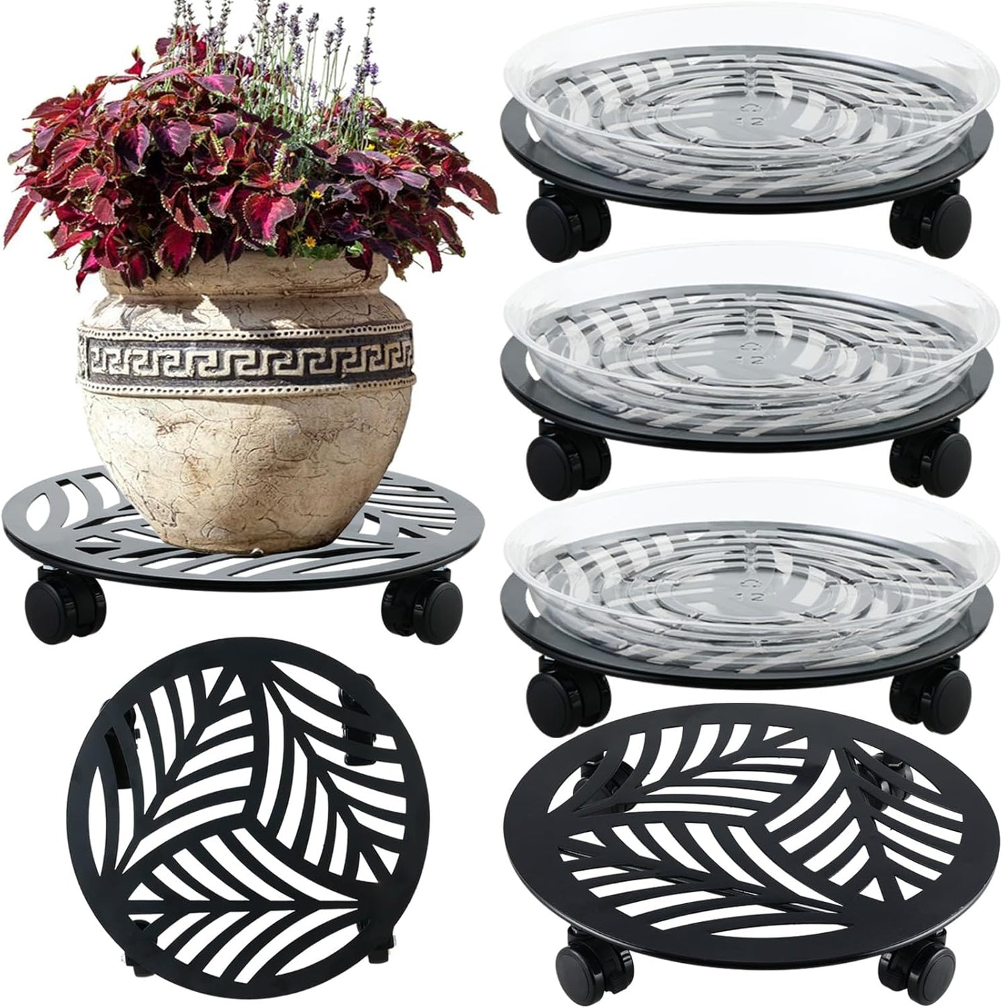 Large Metal Plant Caddy with PU Wheels for Easy Mobility