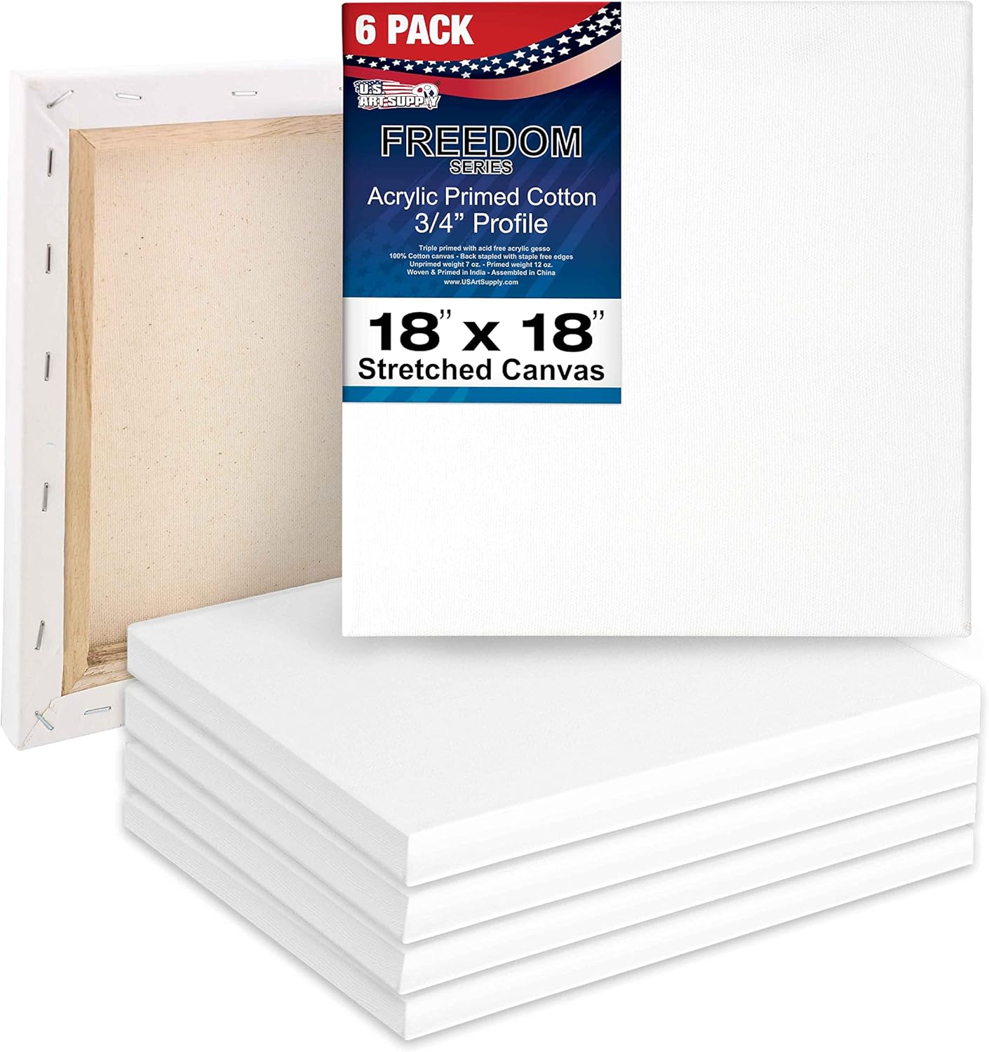 18 x 18 inch Stretched Canvas for Painting - 6 Pack Quality