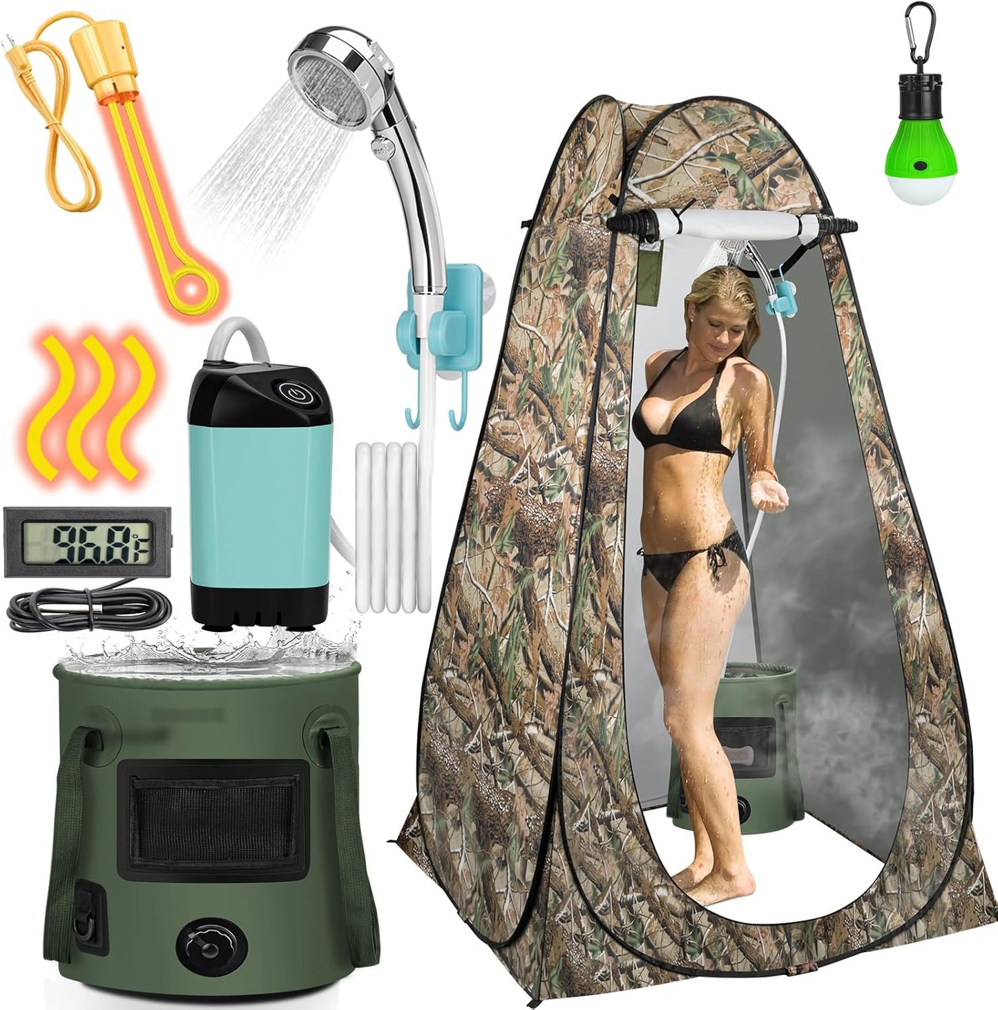 Instant Hot Shower Kit: Portable, Rechargeable, 1000W