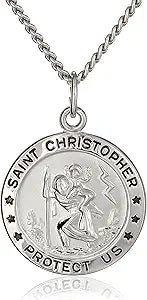 Round Saint Christopher Medal Necklace with Stainless Steel Chain
