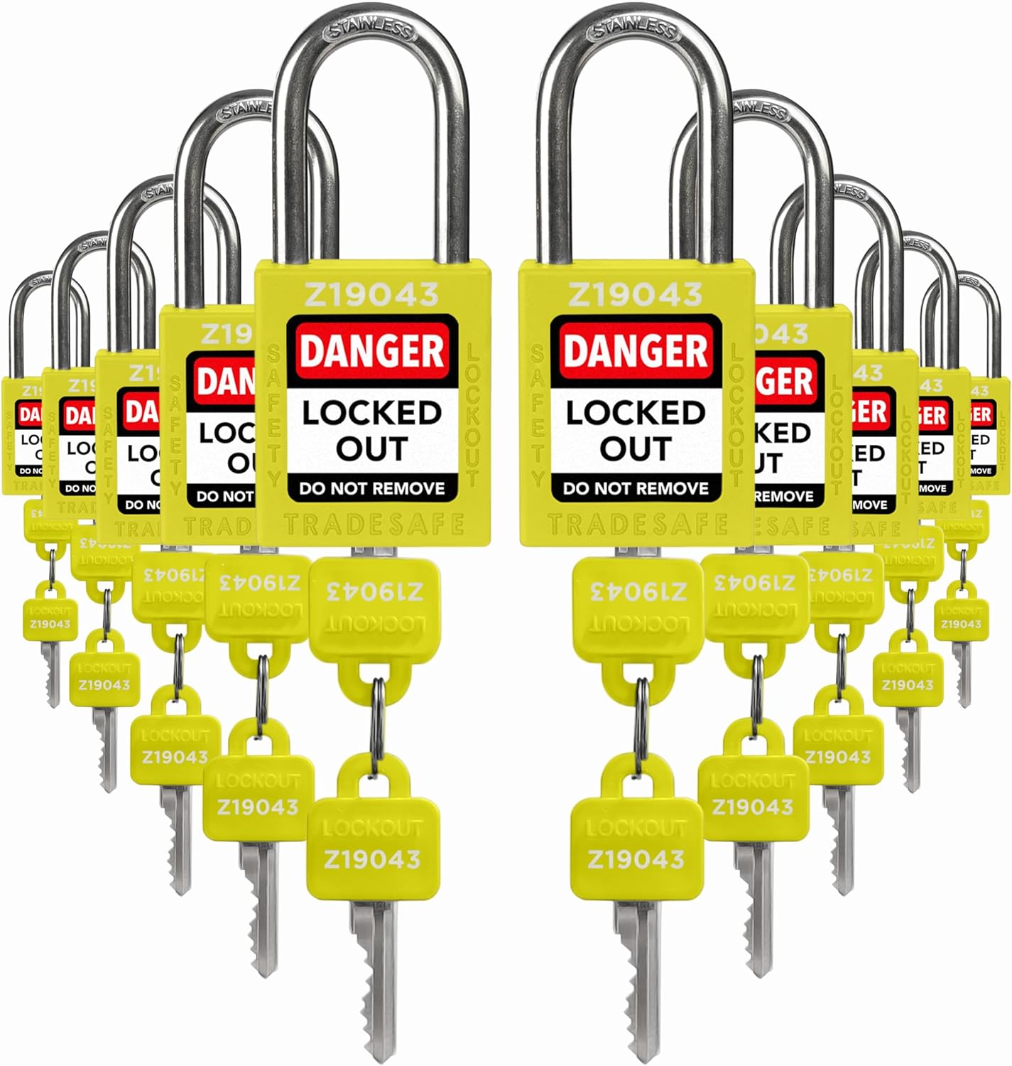 TRADESAFE Lockout Tagout Locks Set - 10 Yellow Keyed Alike Locks