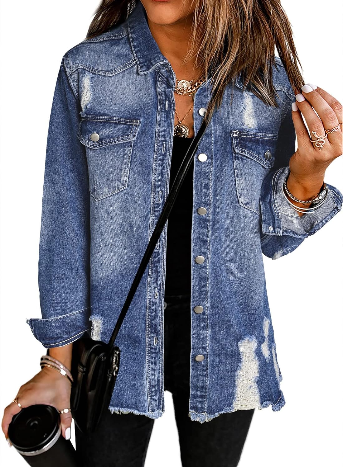 Dokotoo Women's Oversized Denim Jacket for Casual Fall Outfits