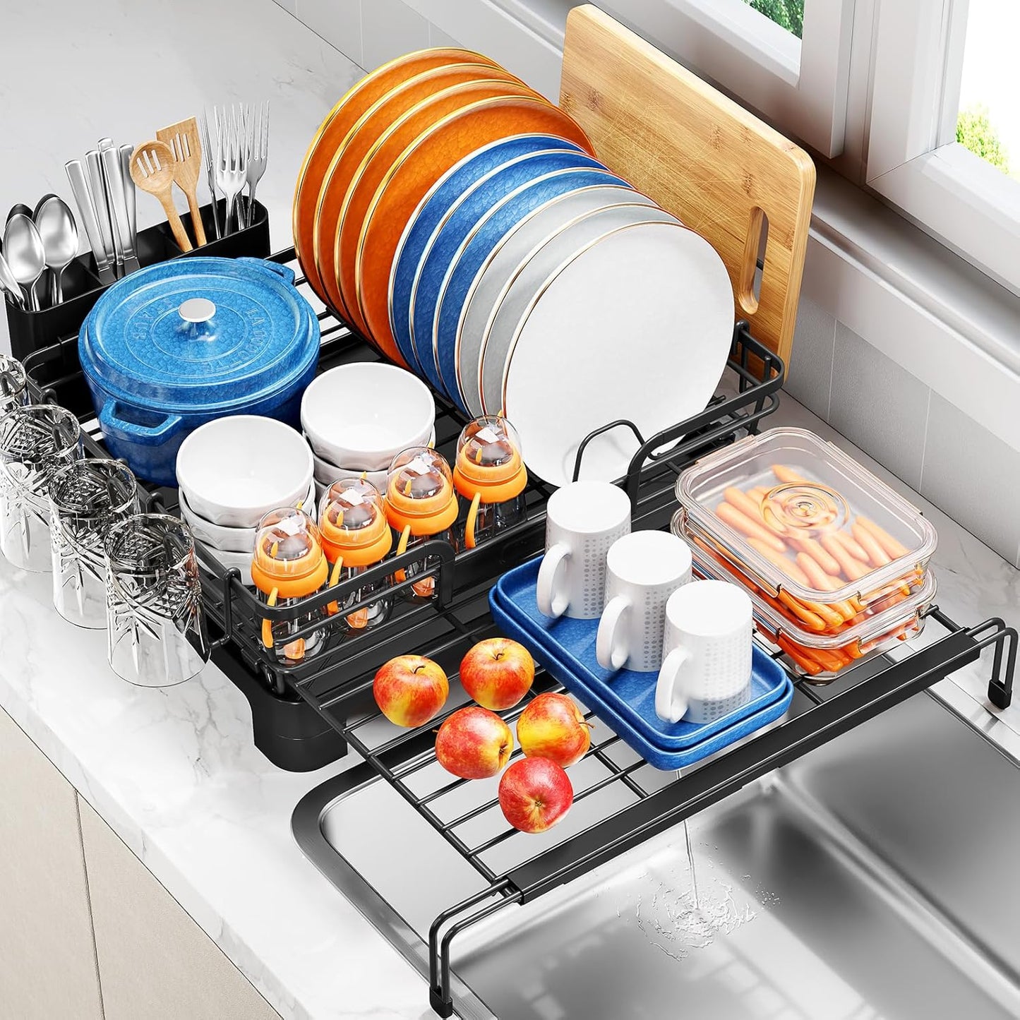 TOOLF Extendable Dish Drying Rack: 2 in 1 Multifunctional Design