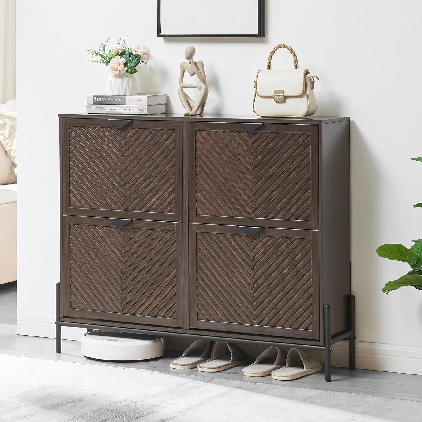 Shoe Cabinet Storage with 4 Flip Drawers for Entryway Use