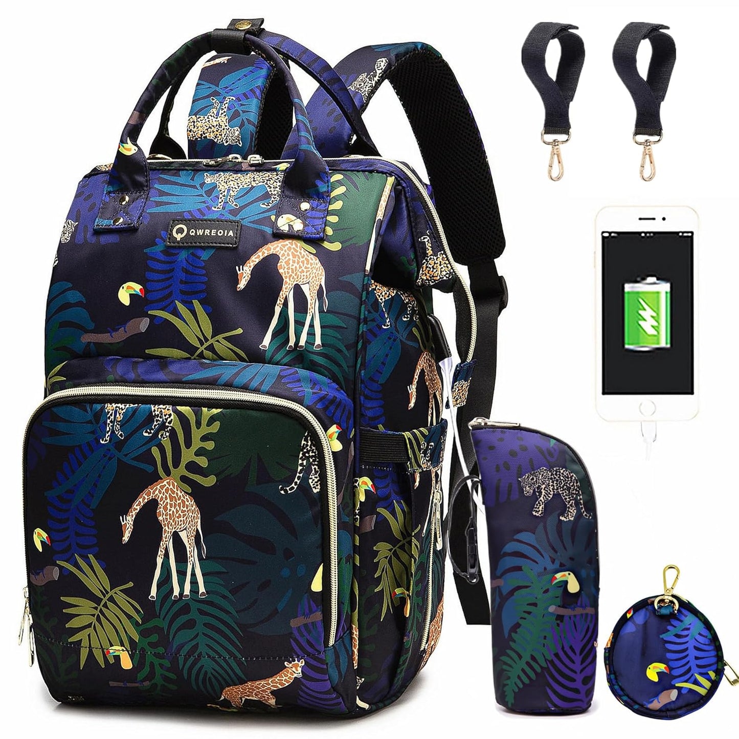 Diaper Bag Backpack with USB Charging Port and Insulated Pocket