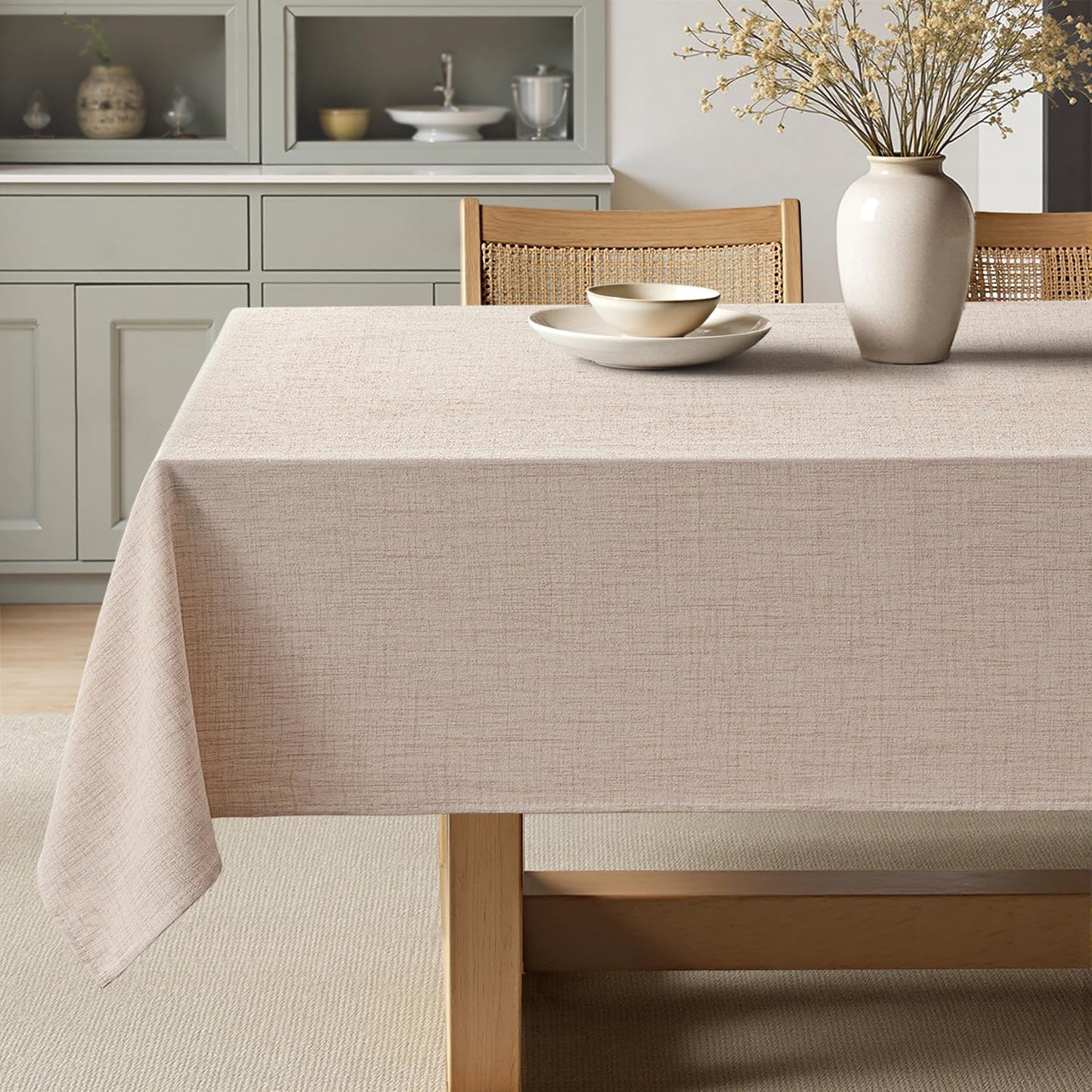 MIULEE Natural Linen Polyester Tablecloth 60x144 Inch Rectangle