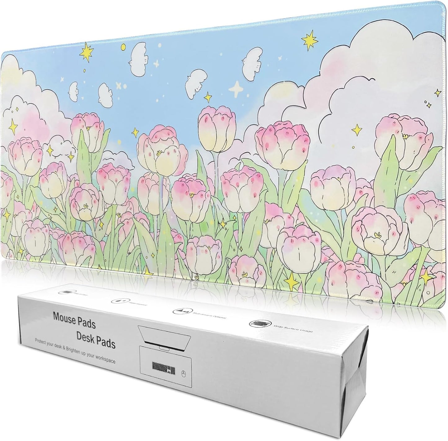 Oversized Gaming Mouse Pad 35.4x15.7 Cute Tulips Design