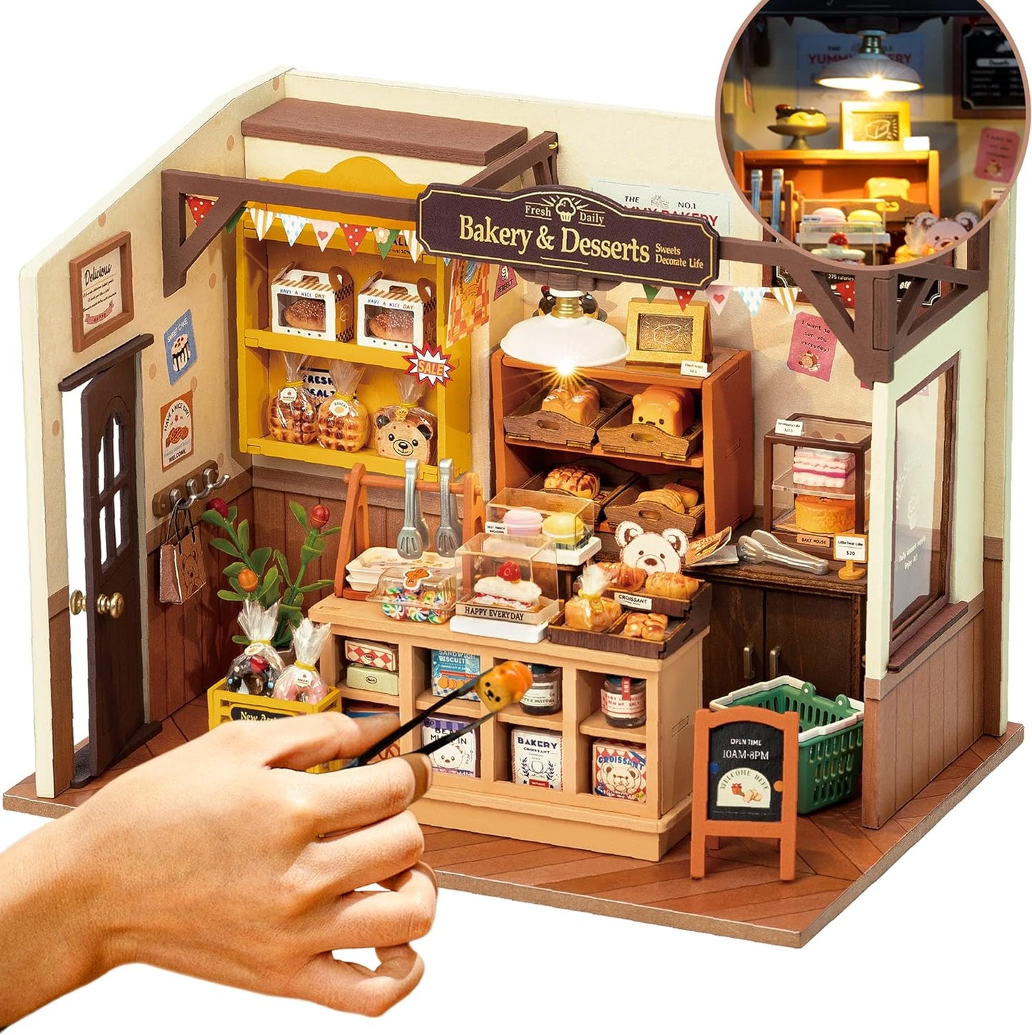 ROBOTIME Miniature House Kit DIY Dollhouse with LED Light