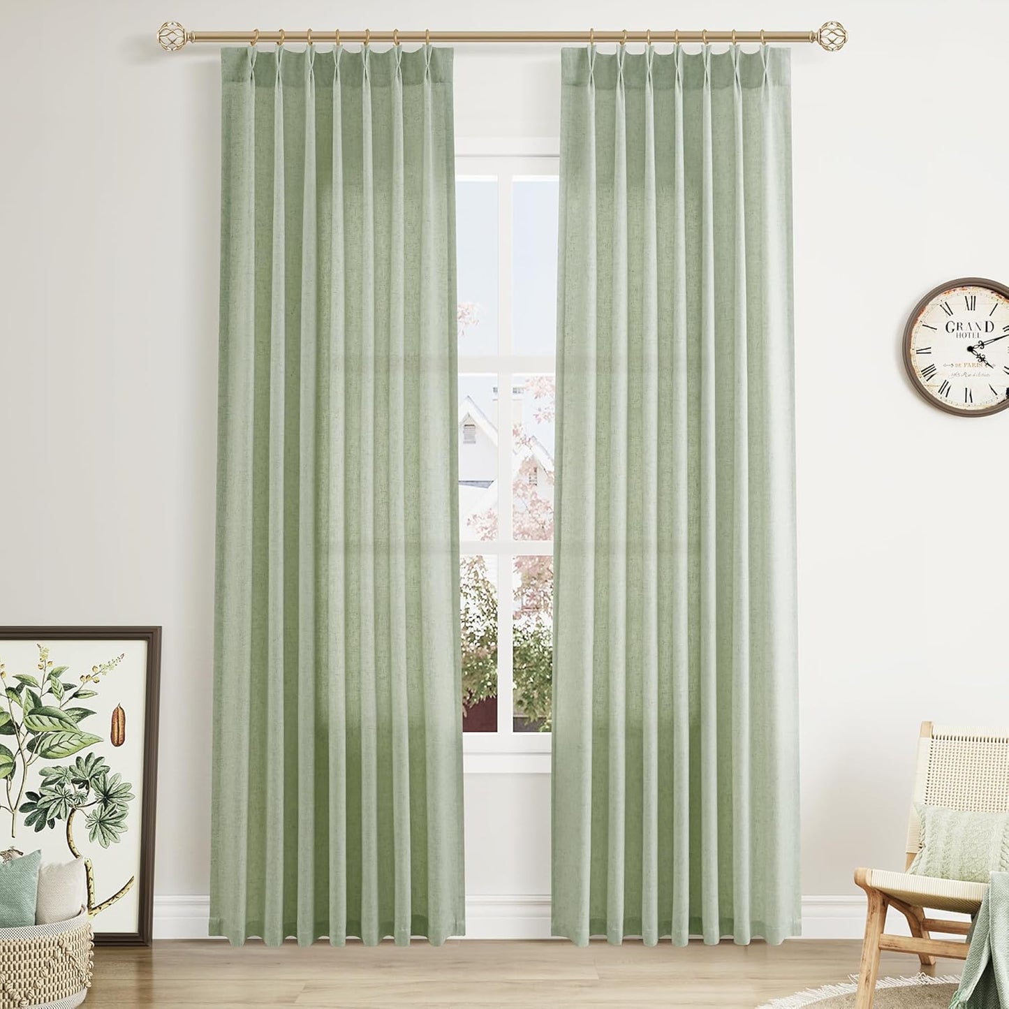 Mist Sage Pinch Pleated Linen Curtains for Elegant Living Spaces