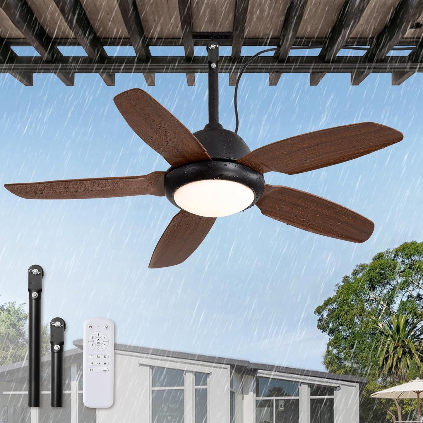 42 Inch Wet Rated Outdoor Ceiling Fan with Lights and Remote