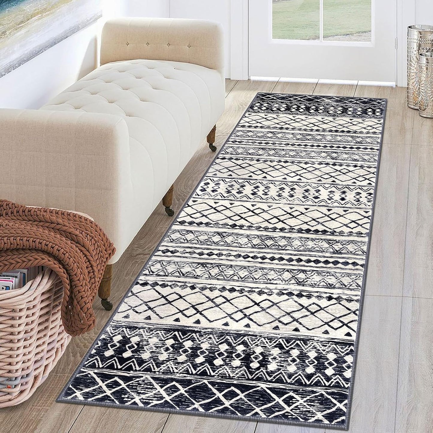 KUTA Boho Runners for Hallways 2x6 Black Navy Blue Vintage Rug