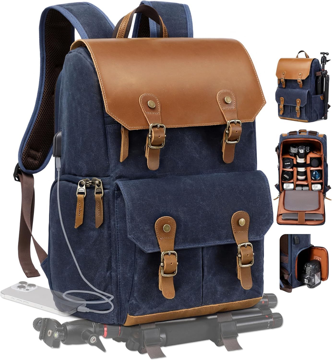 Professional Blue Camera Backpack for Photographers - Large & Durable
