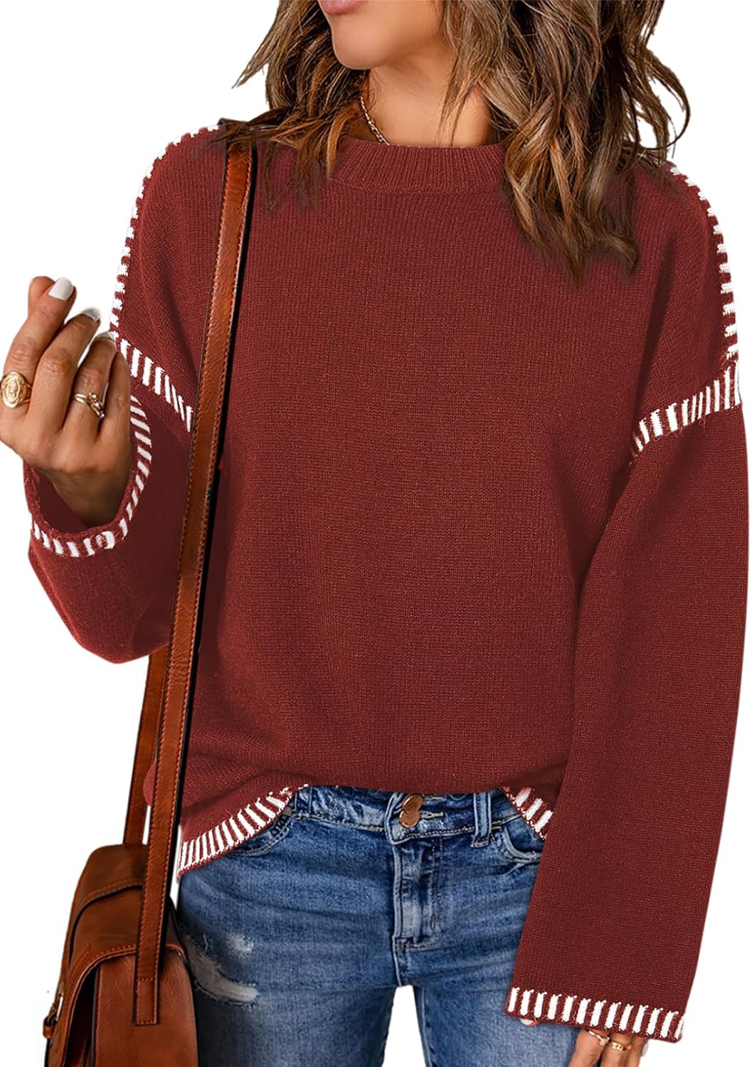 Dokotoo Fashion Solid Crewneck Loose Fit Long Sleeve Sweater