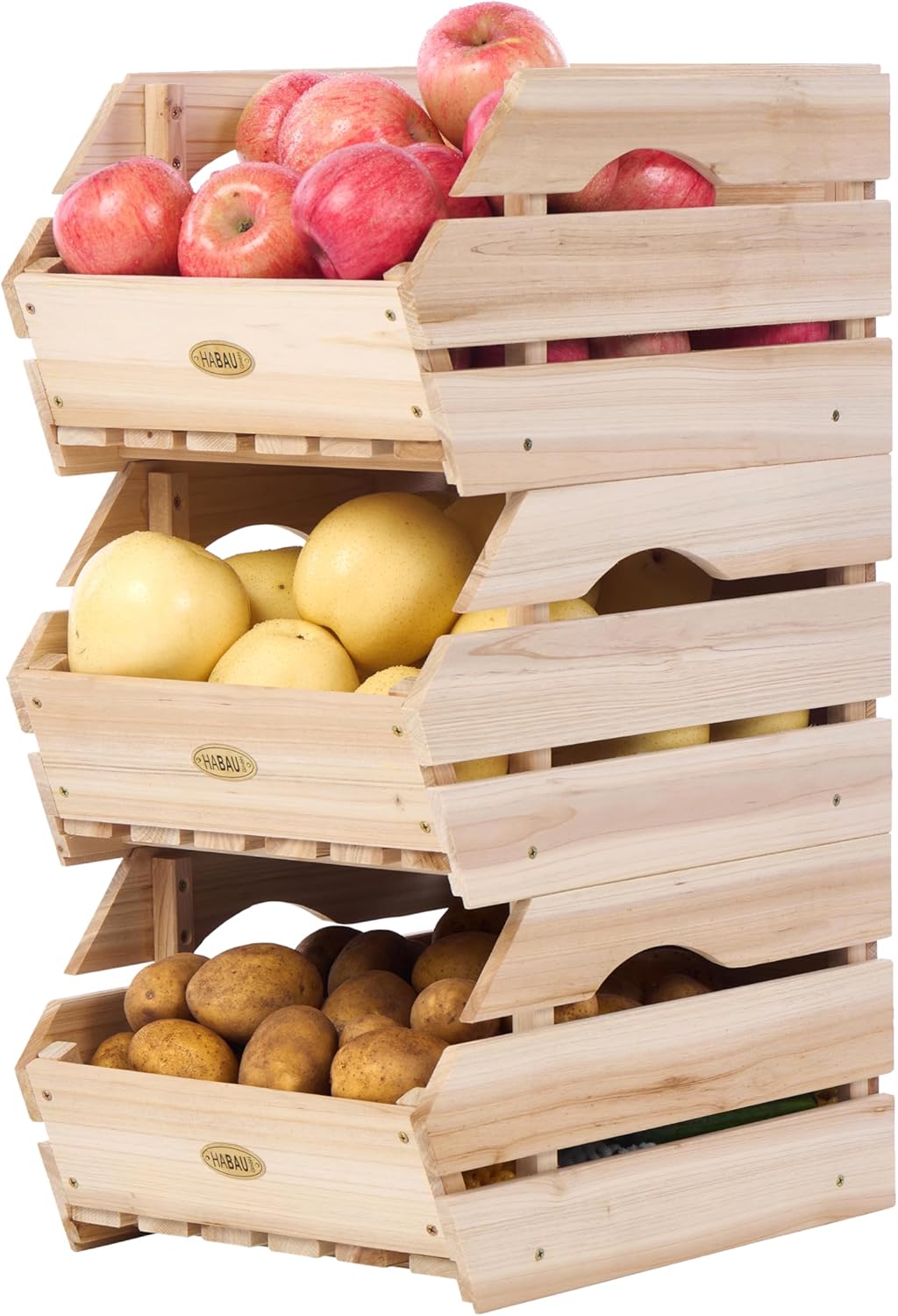Wood Potato Onion Storage Bins - Stackable Produce Baskets