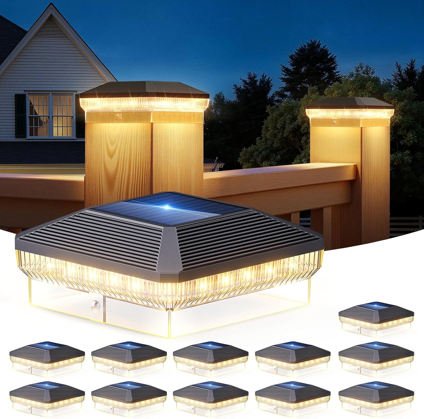 LETMY Solar Post Cap Lights Outdoor - 12 Pack with 40 LEDs