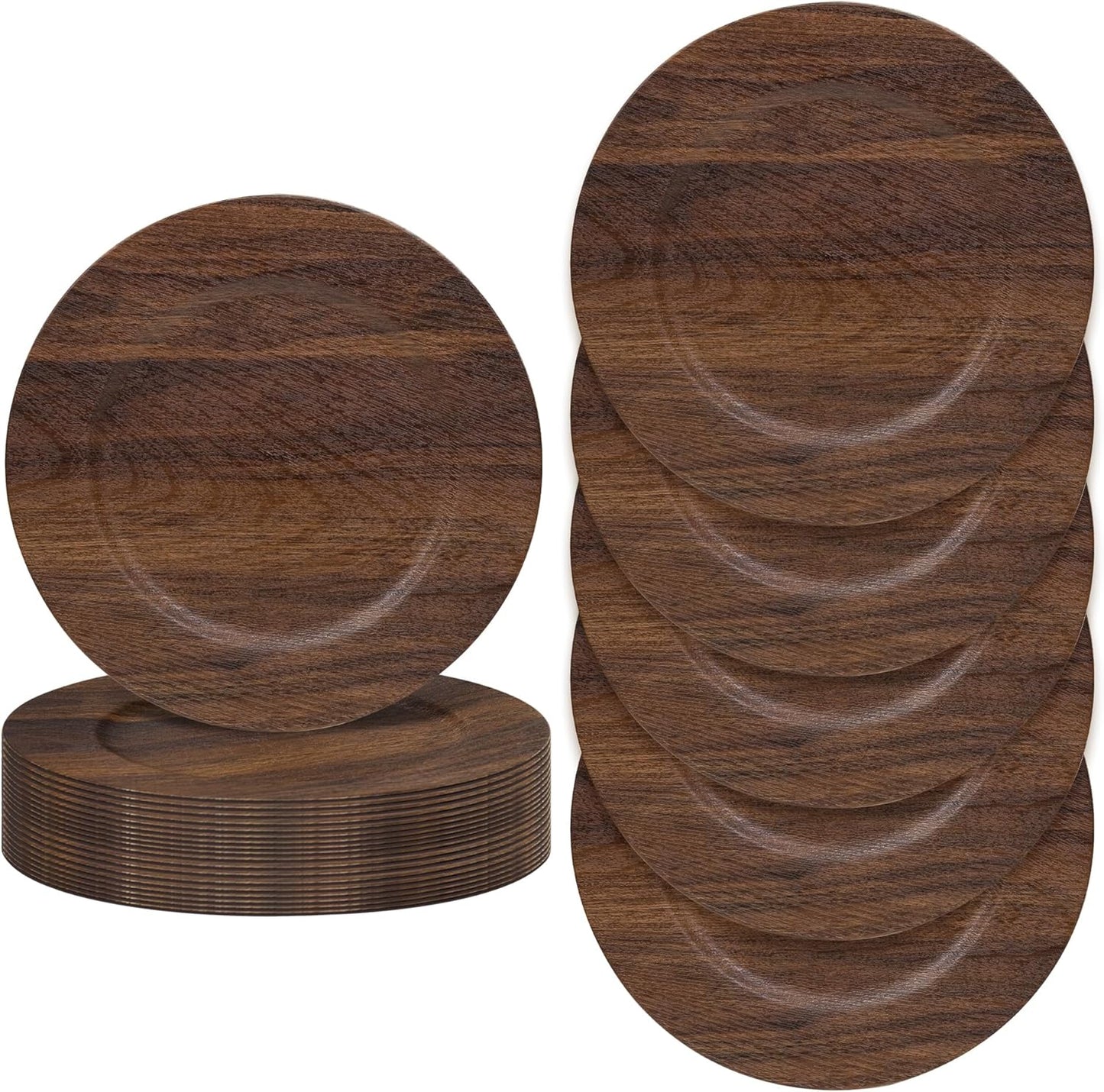 24 Pack Faux Wood Charger Plates for Elegant Table Settings