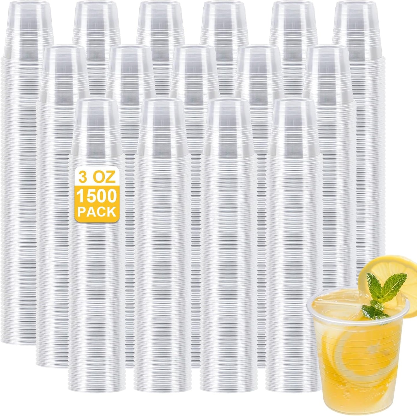 1500 Pack 3 oz Clear Plastic Cups for Parties and Events