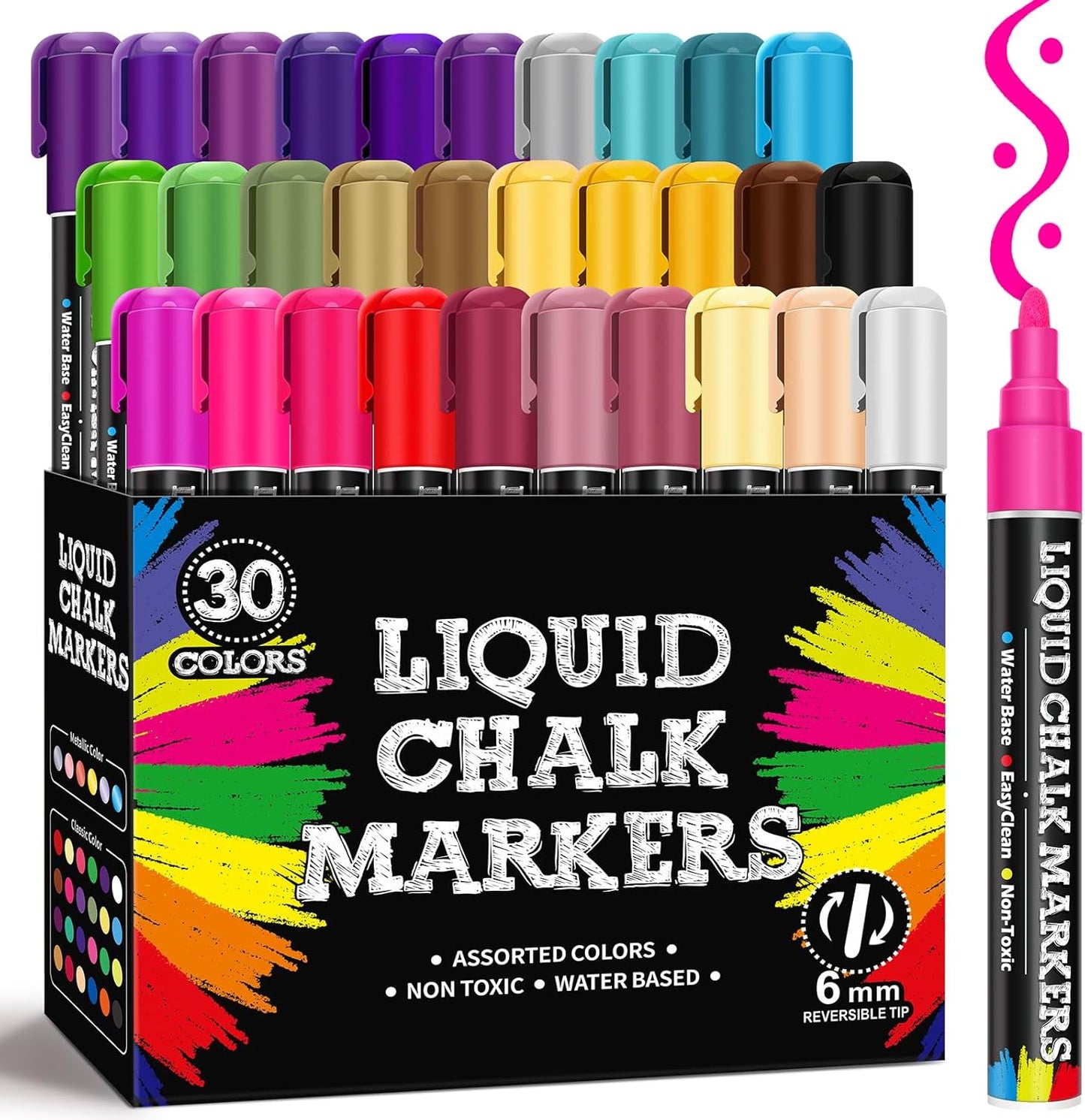 Vibrant 30 Colors Liquid Chalk Markers for Creative Projects