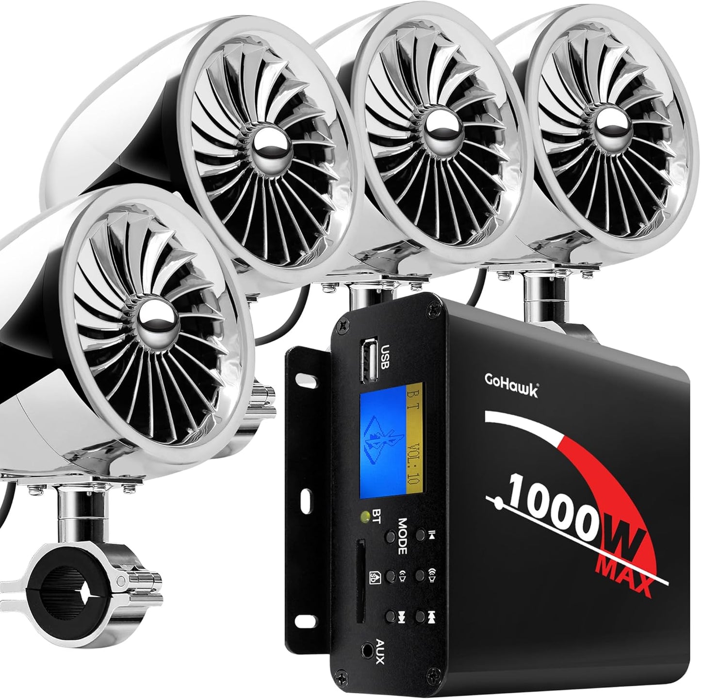 GoHawk Motorcycle Speakers Bluetooth 4 Inch Waterproof Audio System