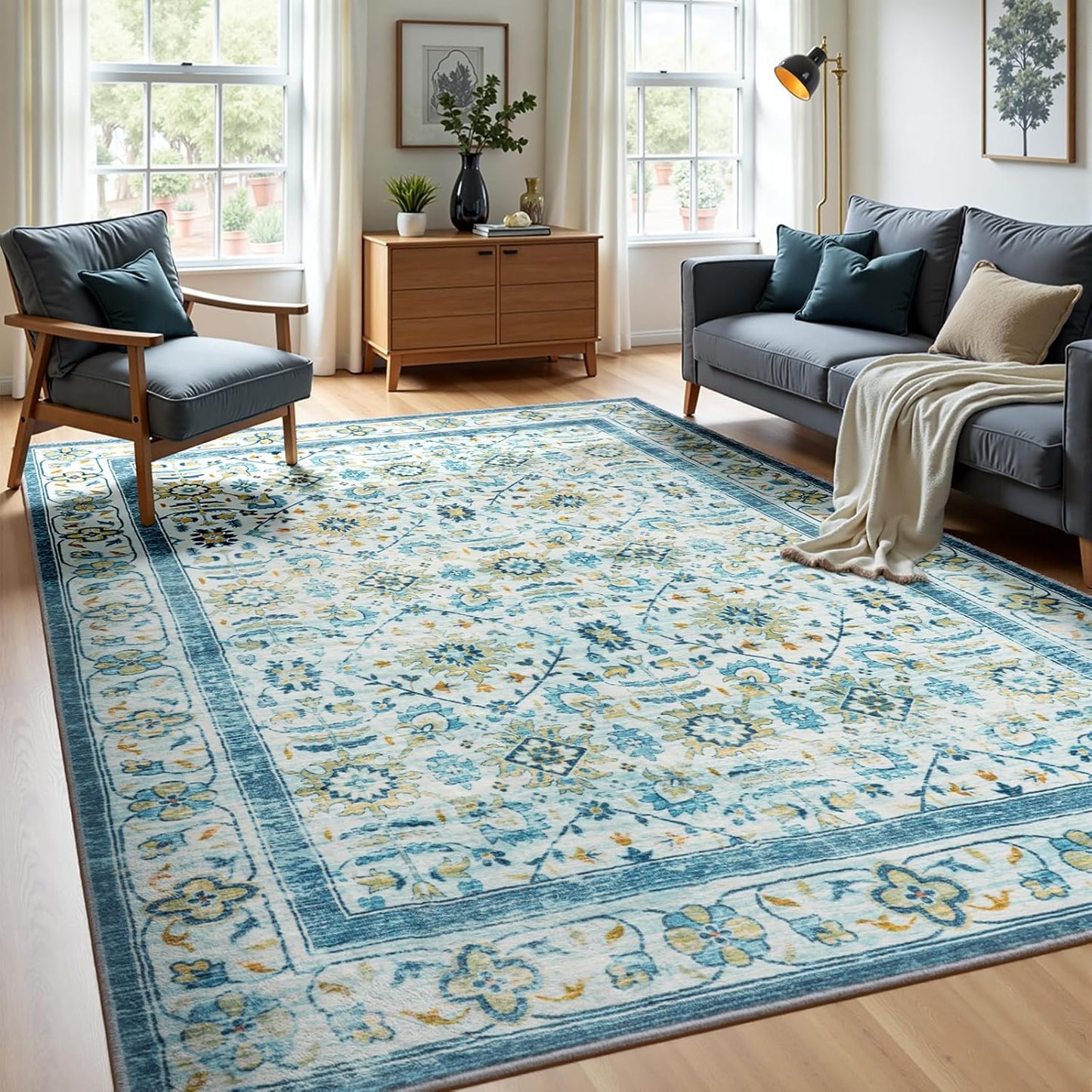 Zentavio 5x7 Washable Area Rugs for Vintage Living Room Decor